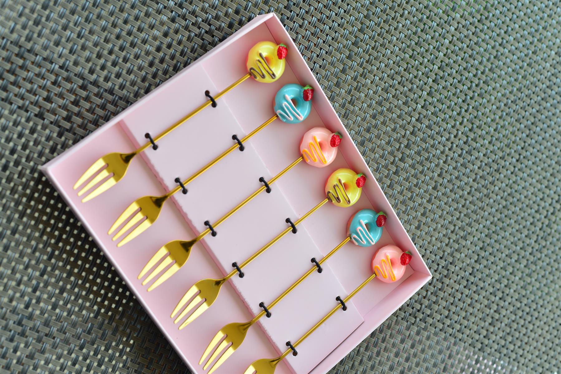 6 Lı Gold Metal Meyve Çatalı / Çilek Donut