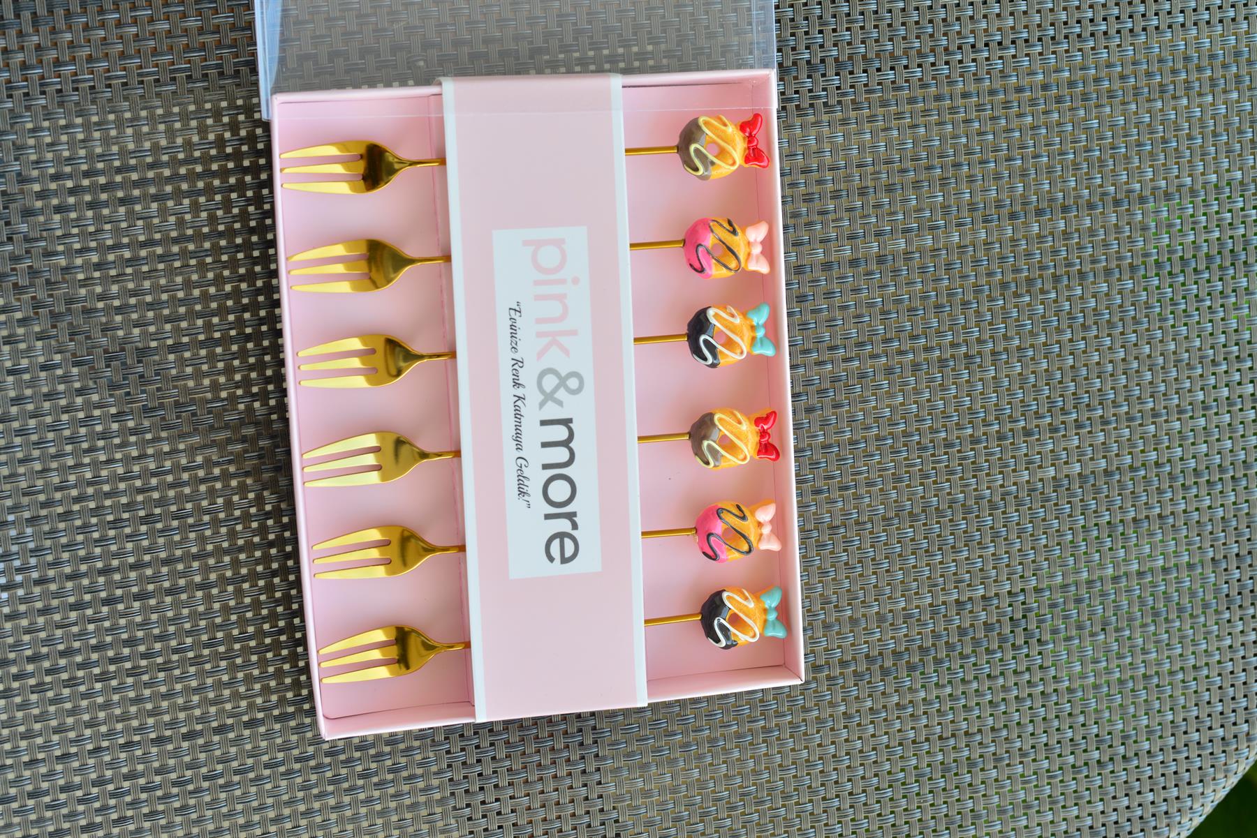 6 Lı Gold Metal Meyve Çatalı / Fiyonk Donut