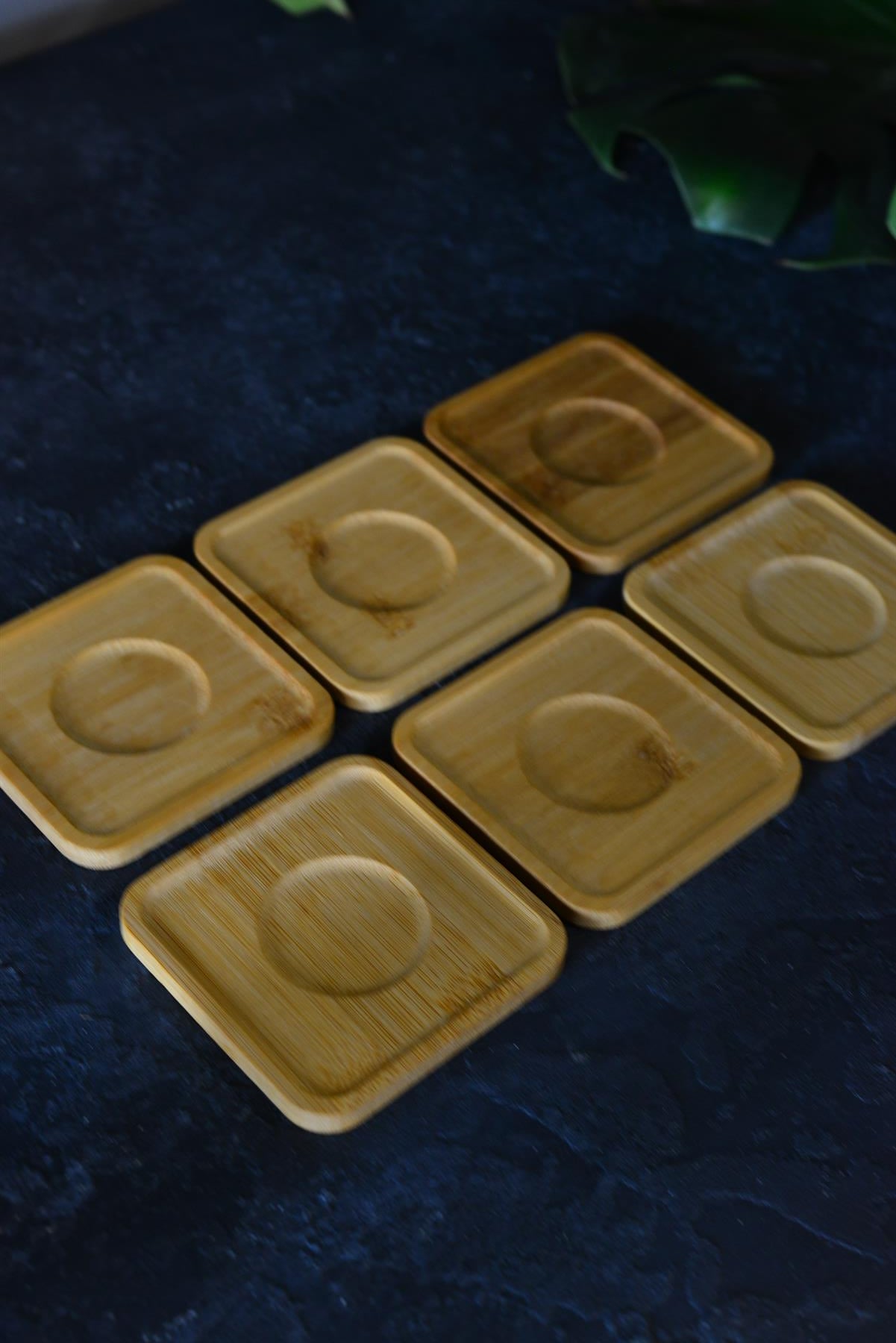 6 Lı Kare Bambu Çay Tabak 