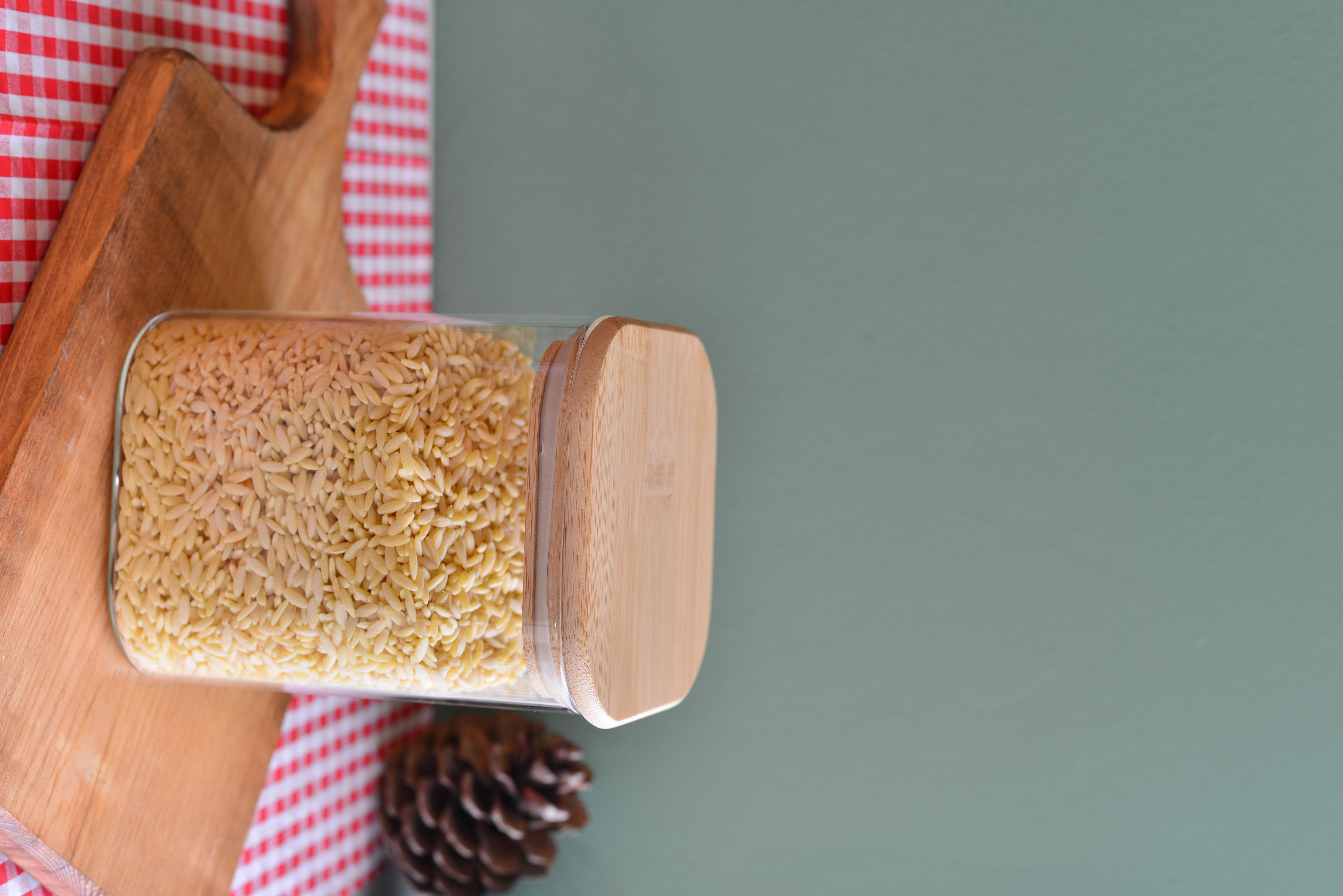 800 ML Bambu Kapakli Cam Kare Kavanoz / 1  Adet