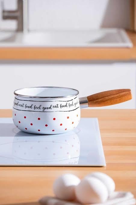 Ahşap Saplı Emaye Sütlük/Sosluk - 16 cm