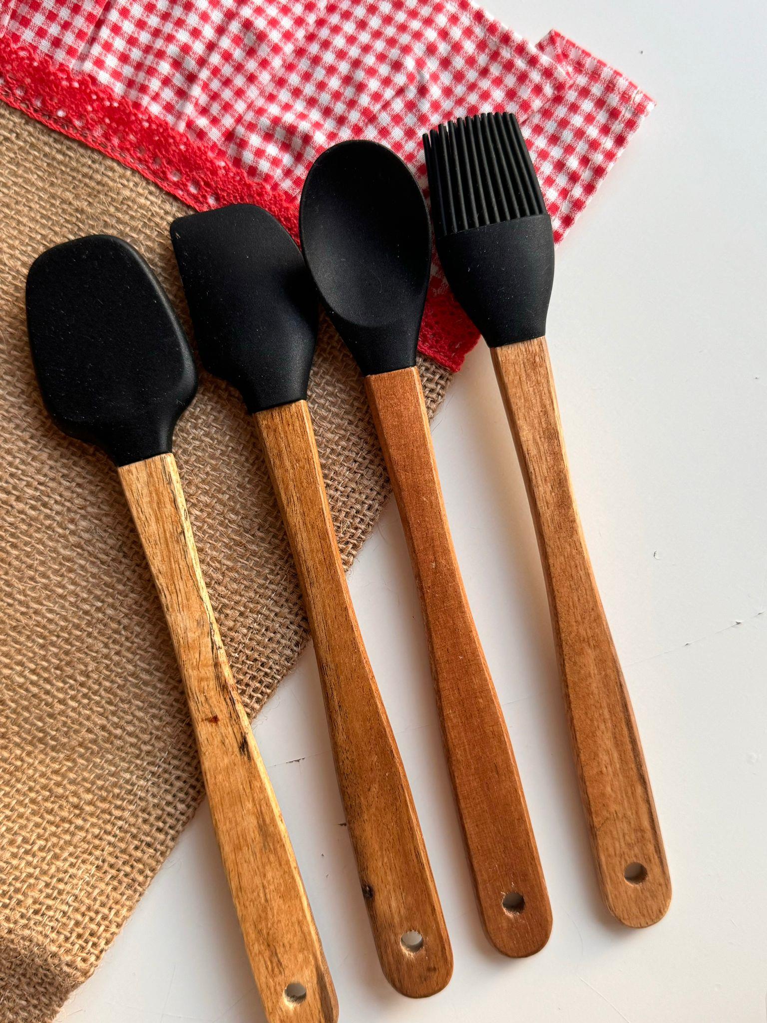 Akasya Saplı 4 Lü Mini Spatula Seti / Siyah