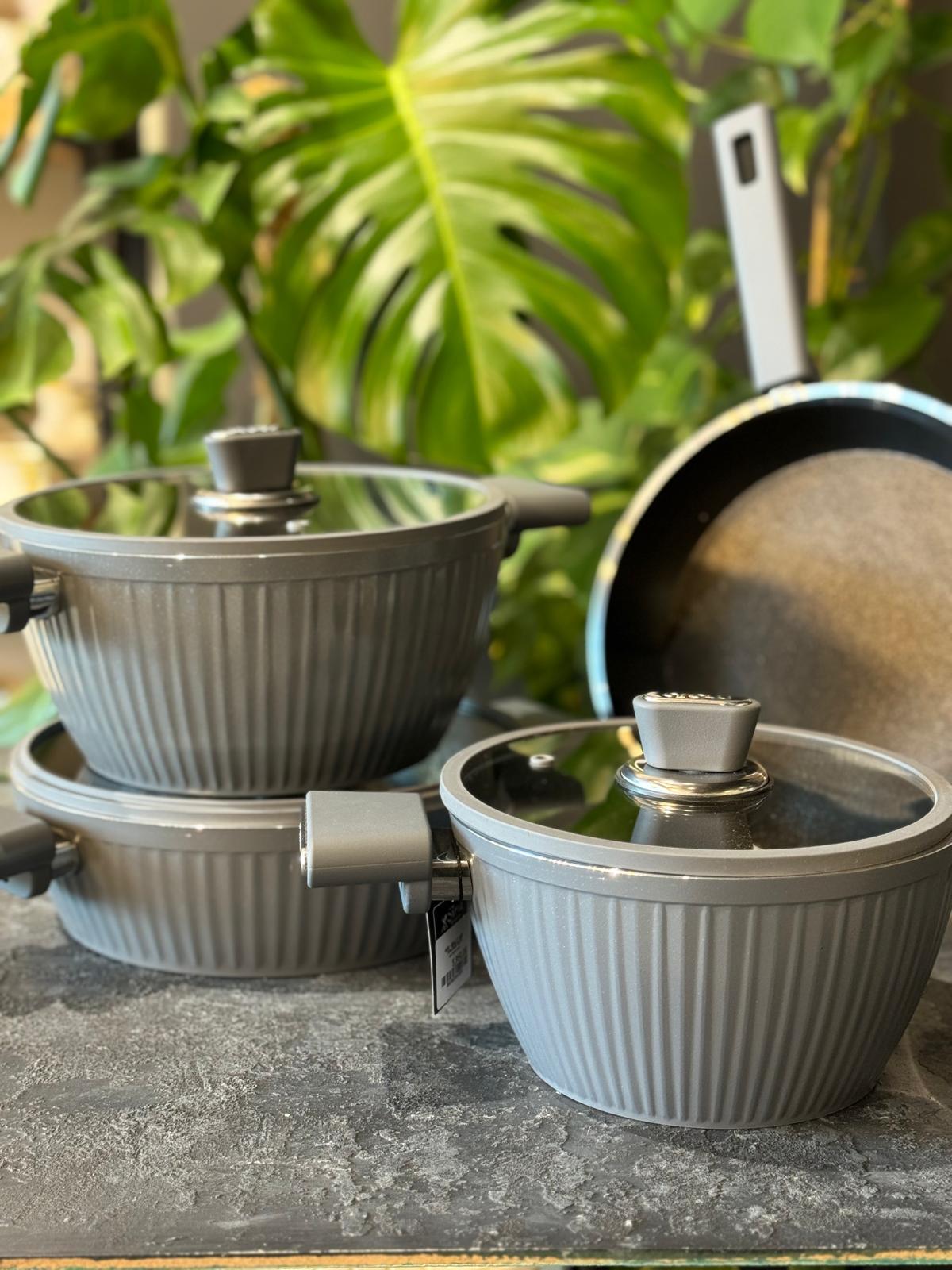 Arow Giallo Gri 7 Parça Tencere Seti