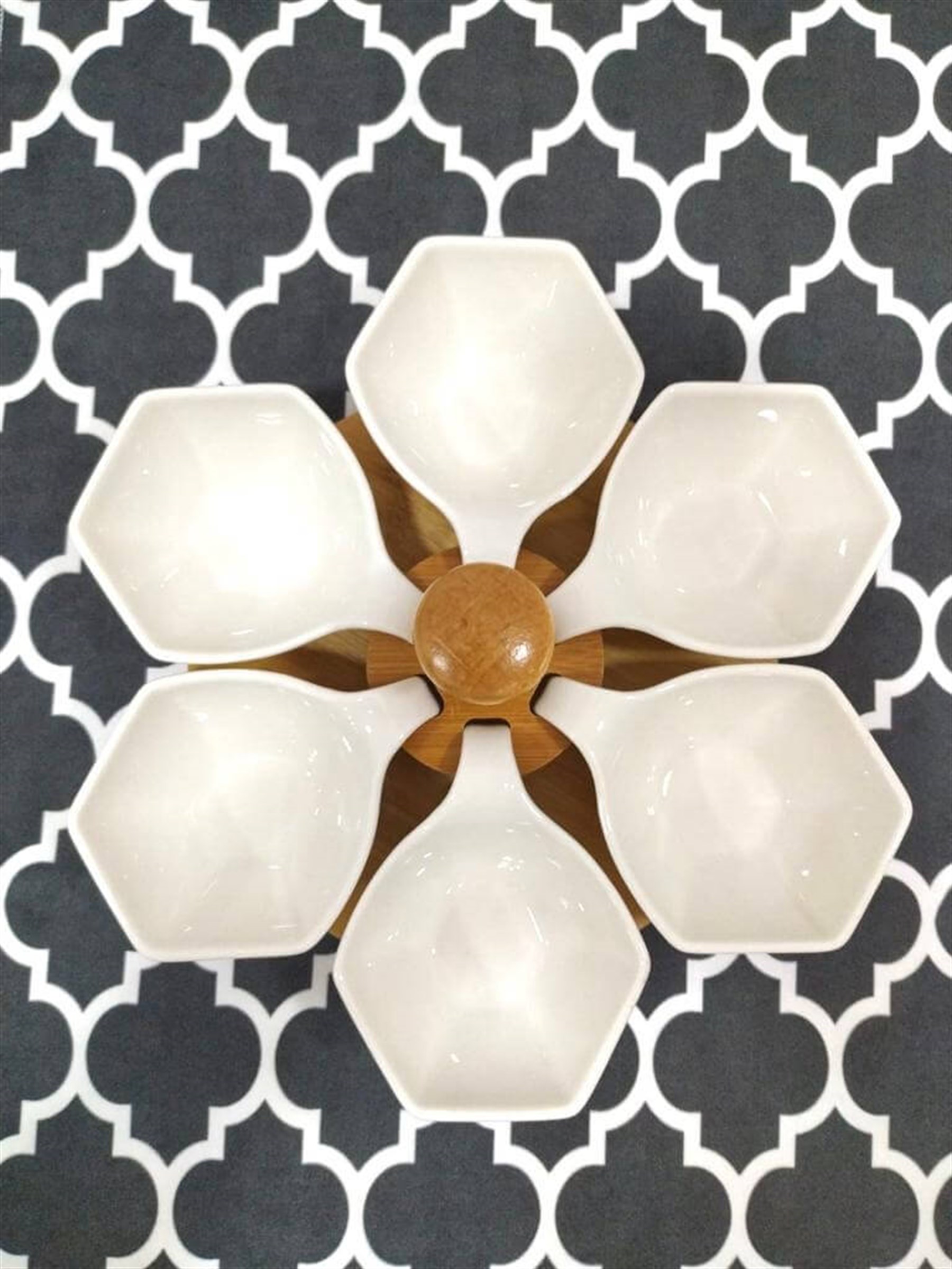 Bambu Döner Stantlı Porselen Çerezlik / Sosluk