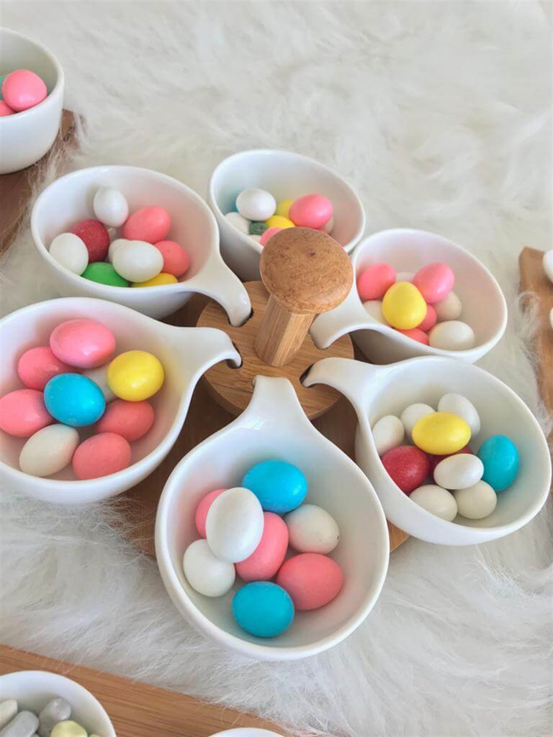 Bambu Döner Stantlı Porselen Çerezlik / Sosluk