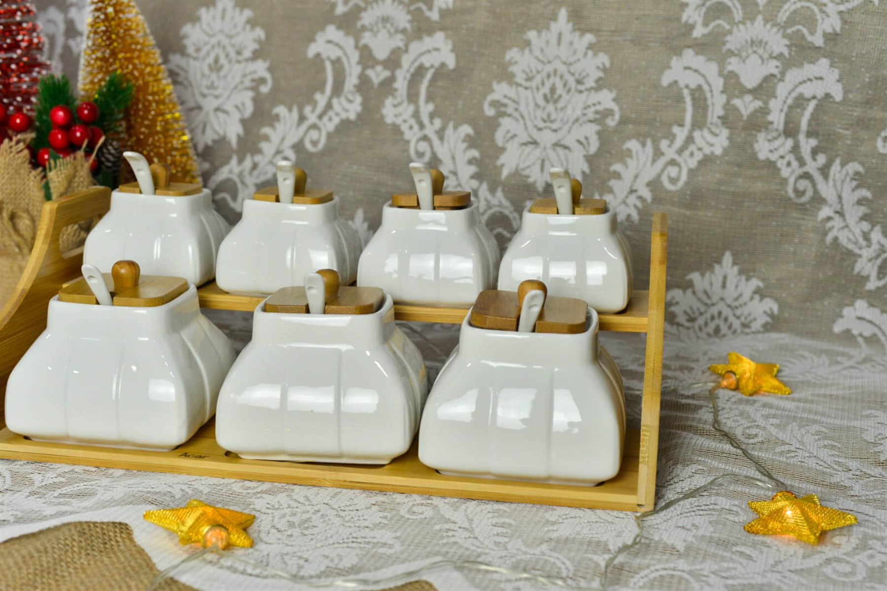 Bambu Stantlı Porselen Baharatlık