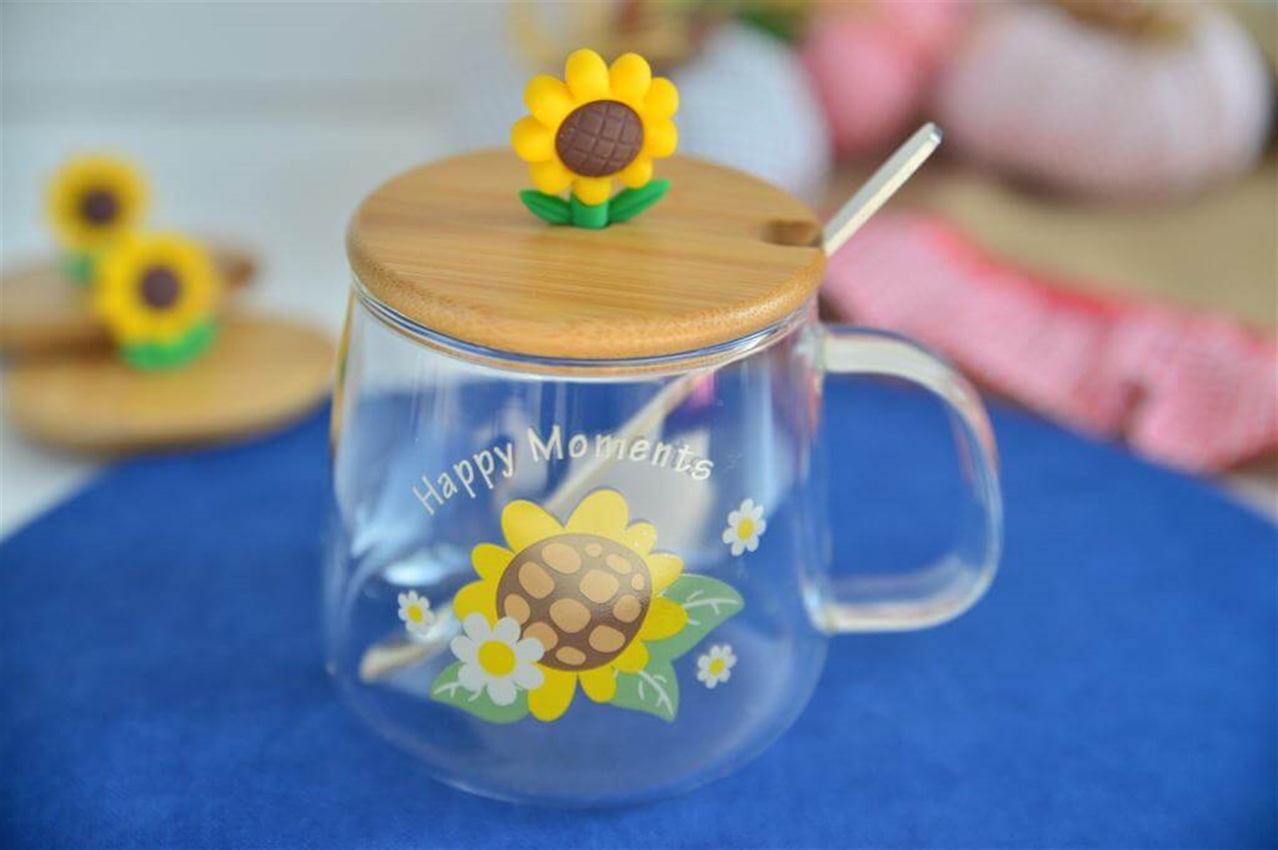 Bambu Tabaklı Cam Ayçiçeği Kupa