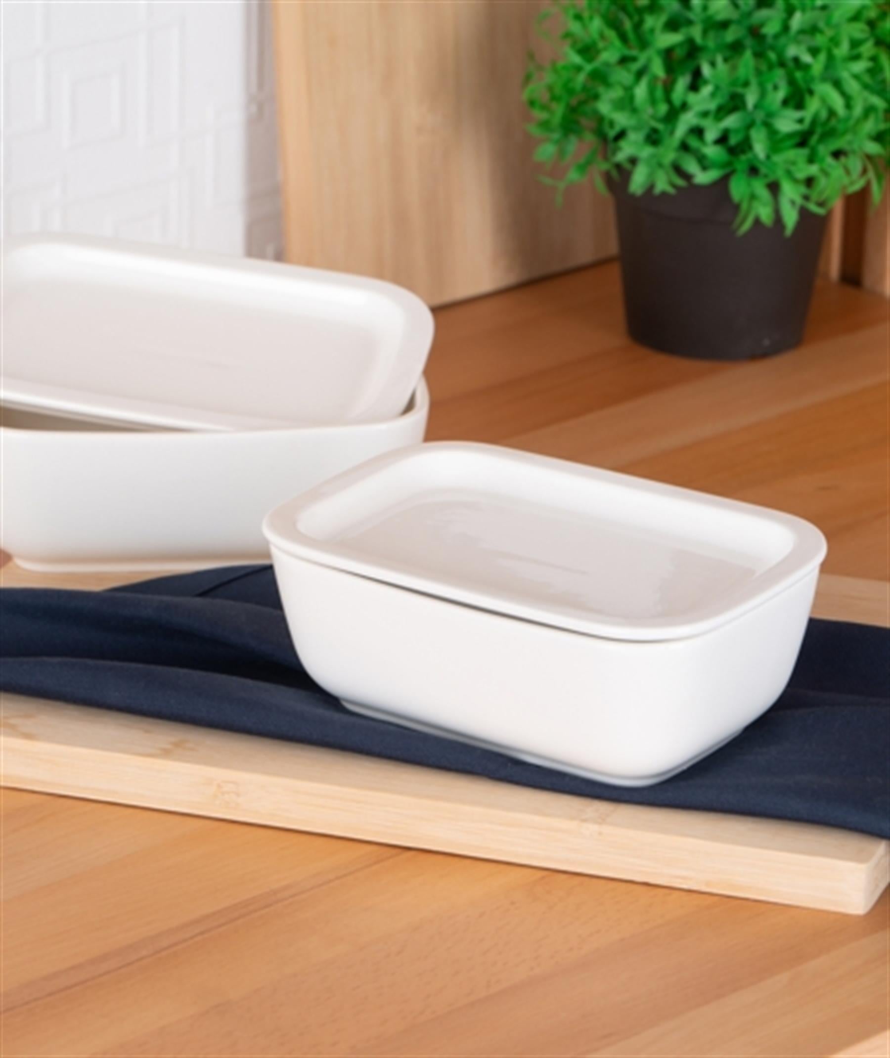 Bianco Perla Dikdörtgen Kapaklı Fırın Kase - 17 cm