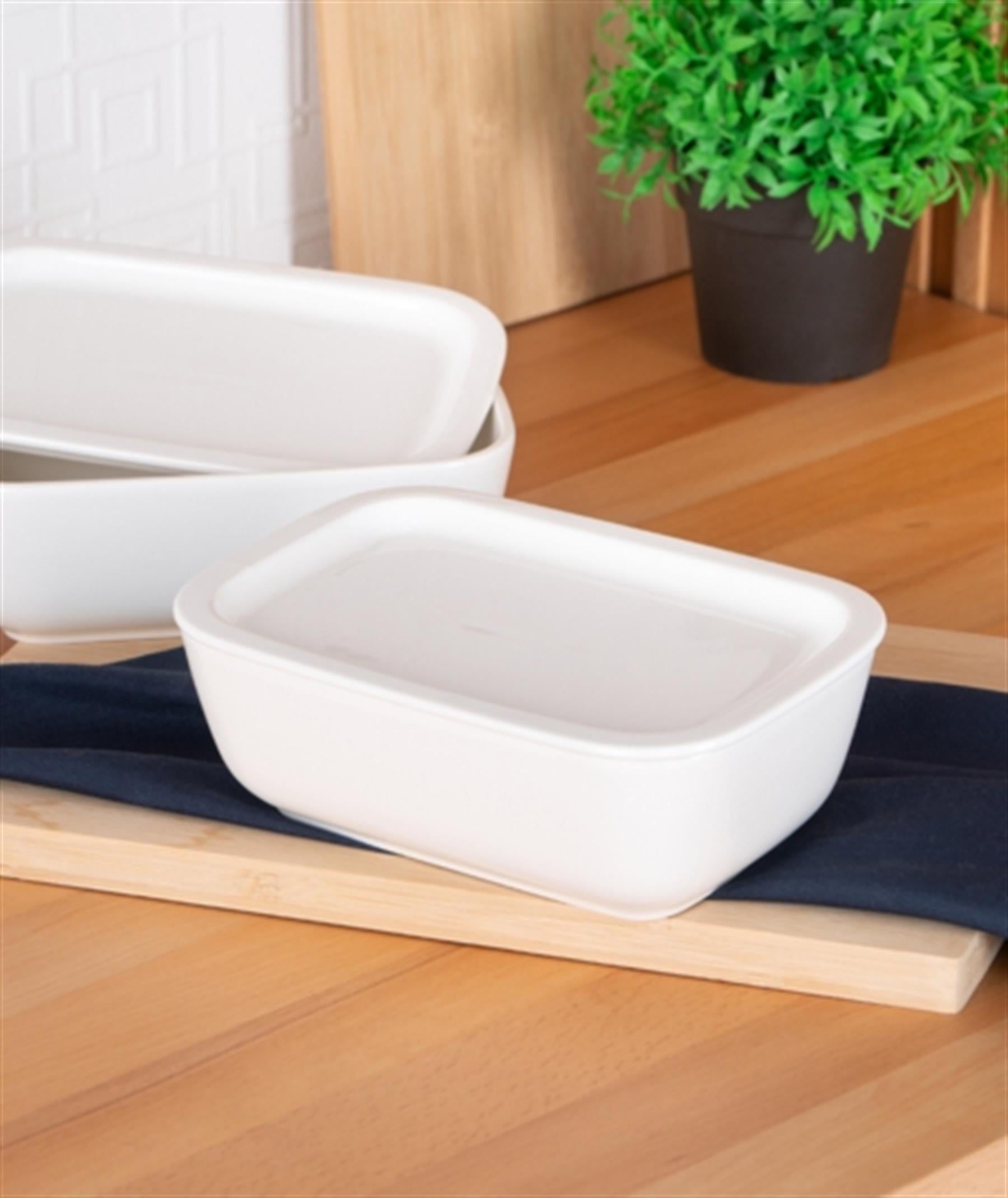 Bianco Perla Dikdörtgen Kapaklı Fırın Kase - 19 cm