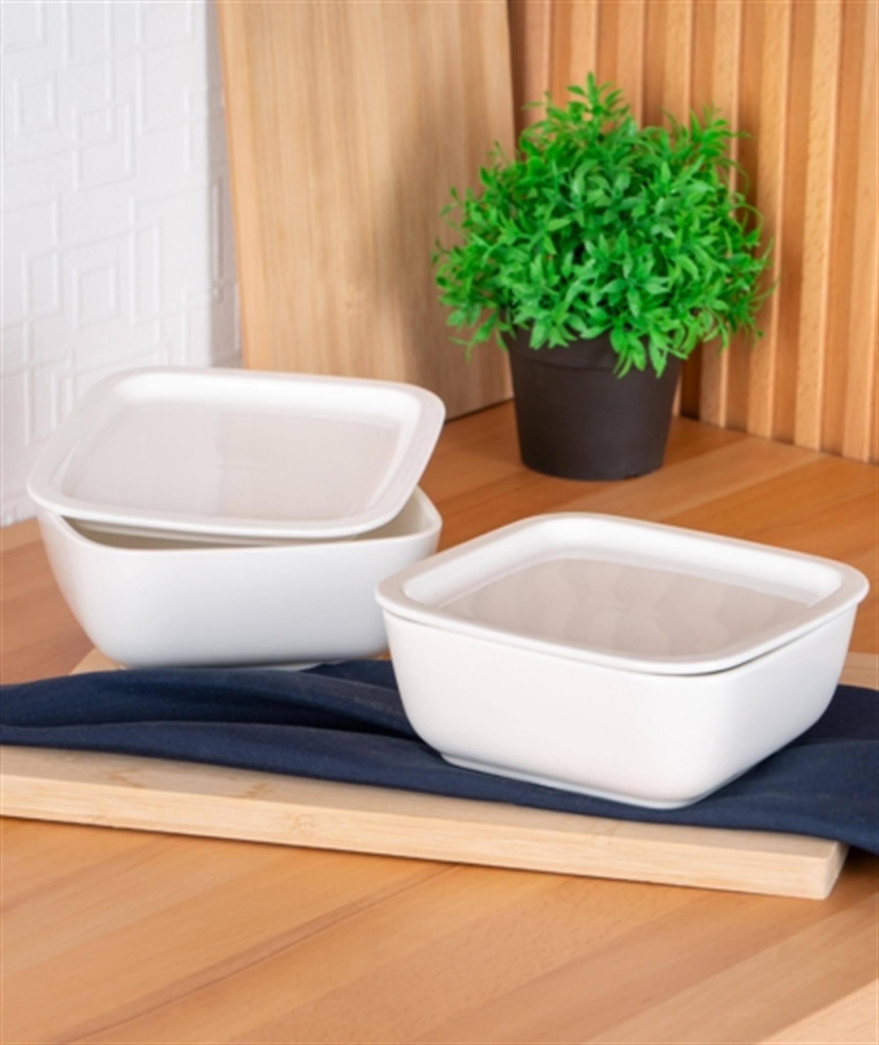 Bianco Perla Kare Kapaklı Fırın Kase - 14 cm