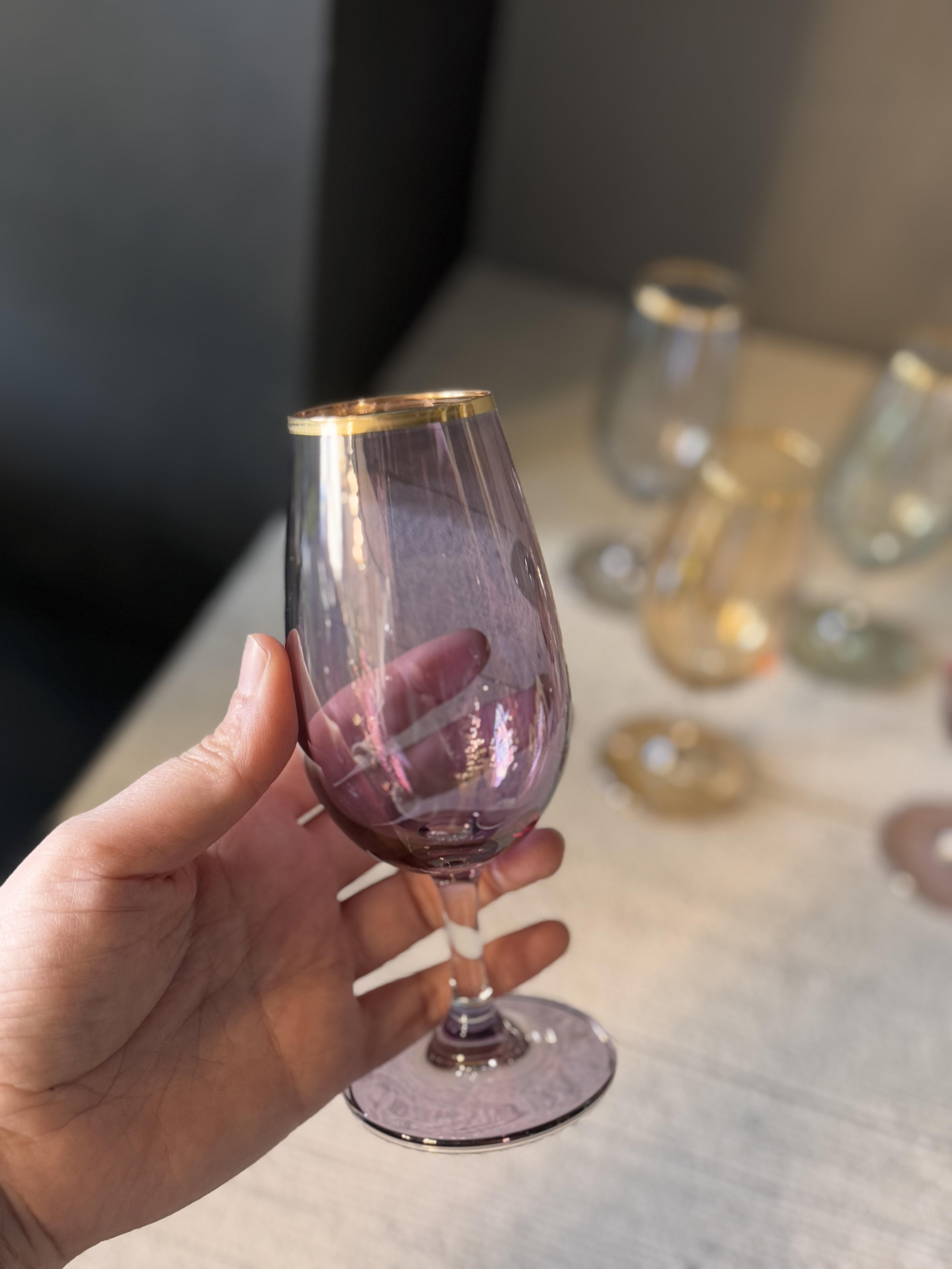 Bohemia Altı Renk Lüster Kahve Yanı Cam Bardak 6 lı - 210 CC