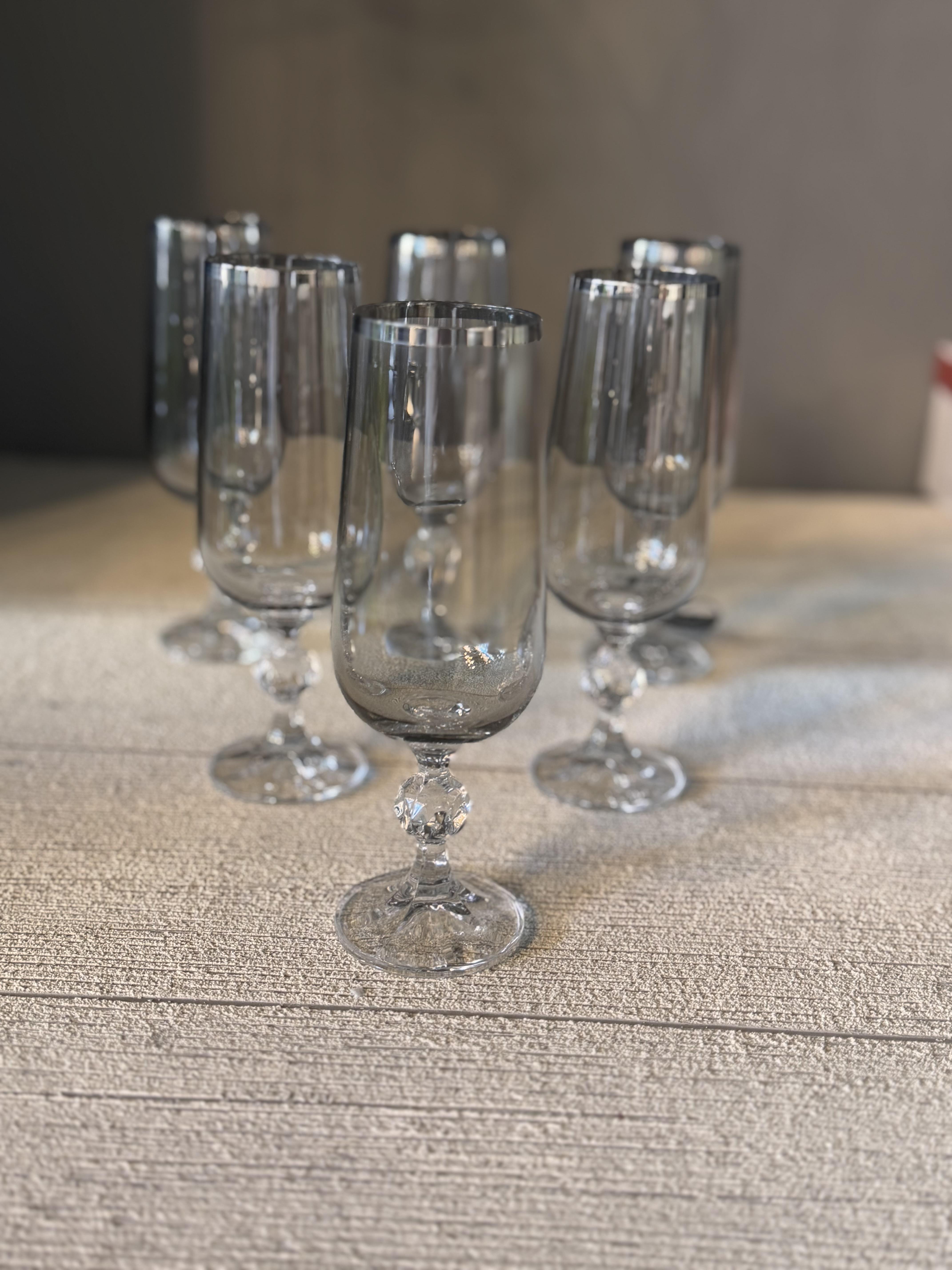 Bohemia Füme Lüster Platin Kahve Yanı Cam Bardak 6 lı - 180 CC