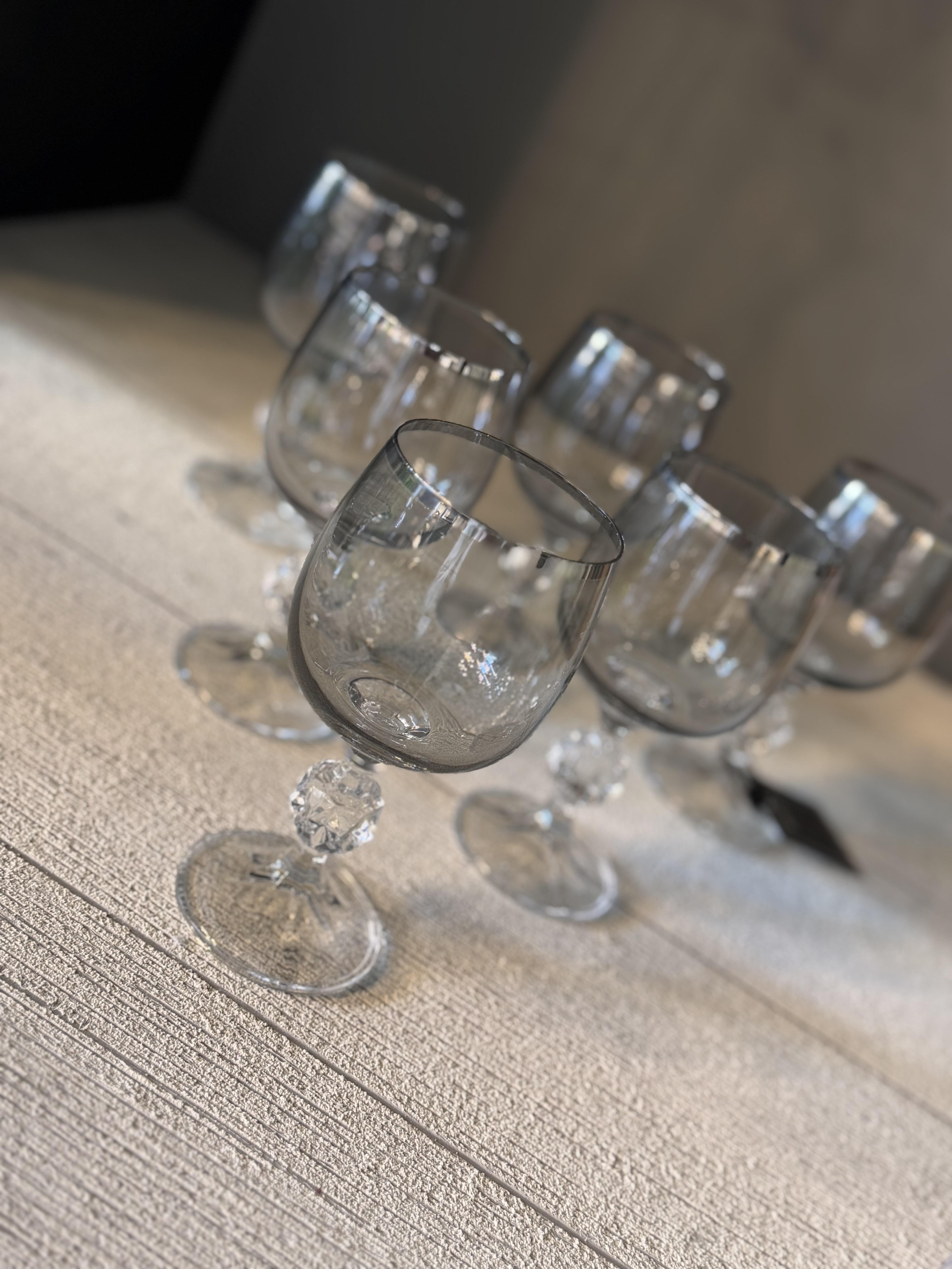 Bohemia Füme Platin Lüster Kahve Yanı Cam Bardak 6 lı - 150 CC