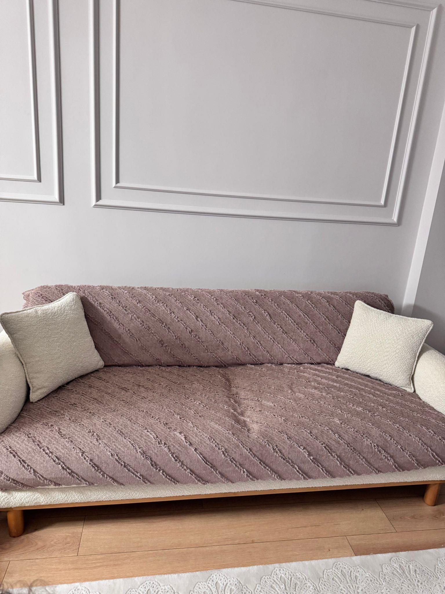 Çizgili Punch Koltuk Örtüsü - Cappucino