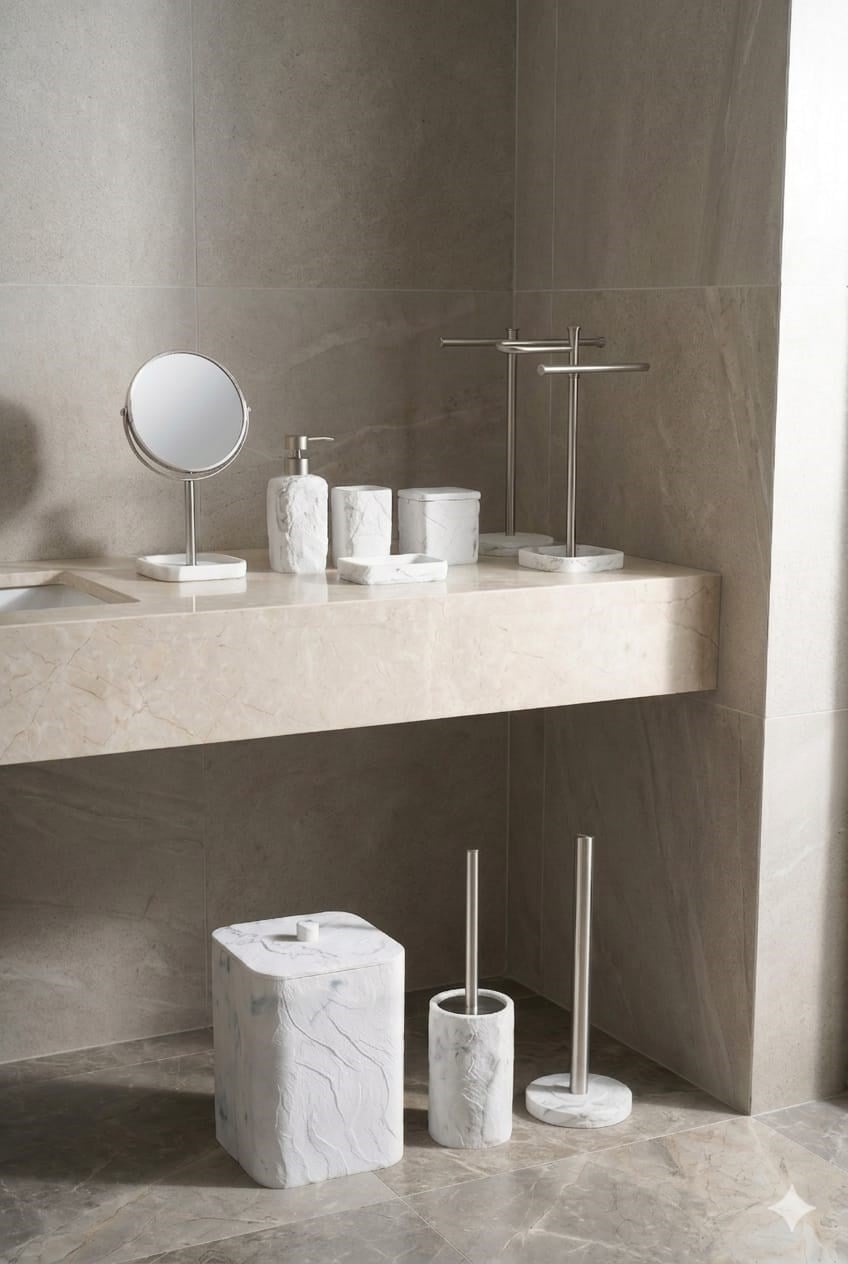 Creta 9 Parça Premium Banyo Seti - Gümüş