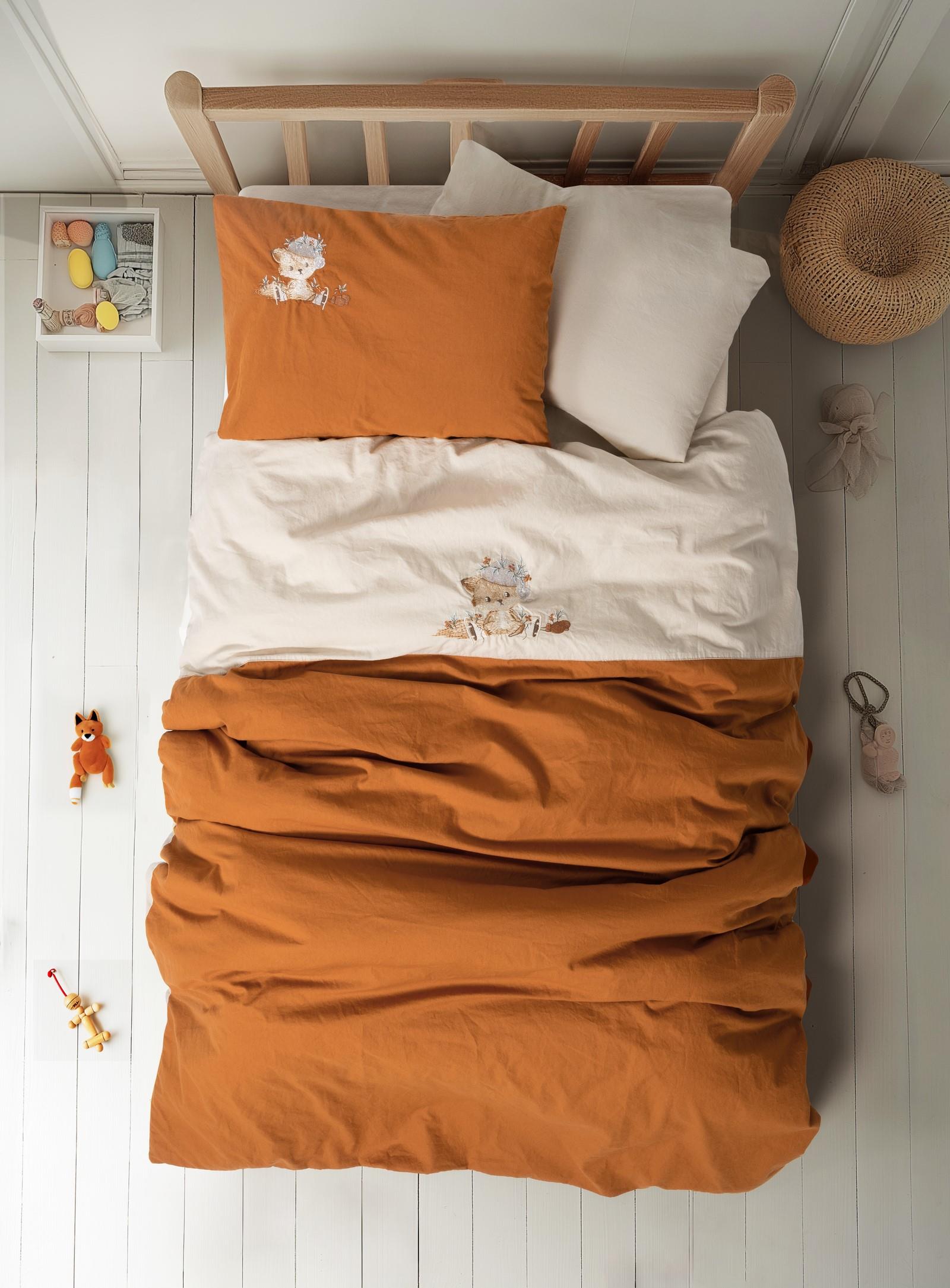 Cuddly Yıkanmış Doğal Görünümlü Nakışlı Bebek Nevresim Takımı Clever Bej