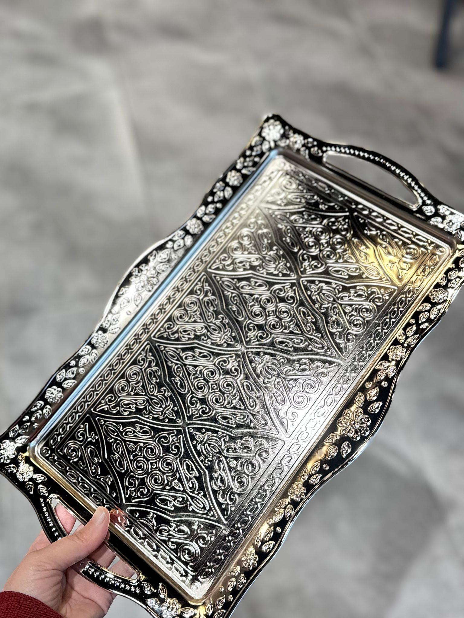 Dikdörtgen Metal Sunum Tepsisi - Gümüş