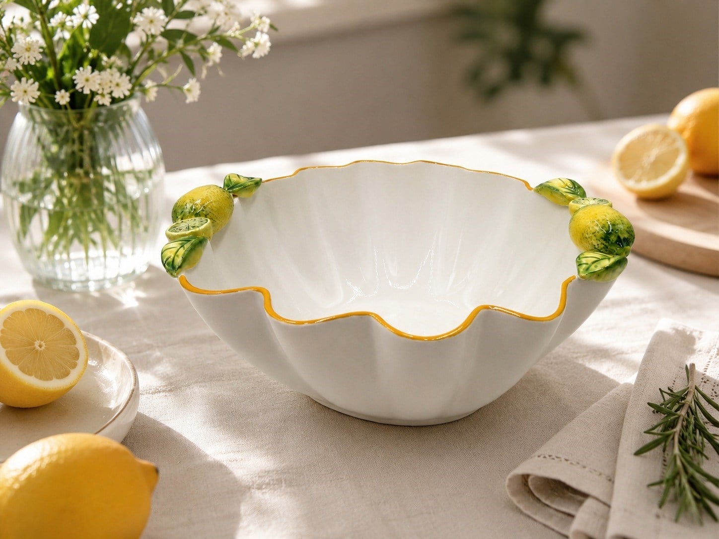 Festa Limon Yuvarlak Porselen Sunum Derin Kase - Hand Made