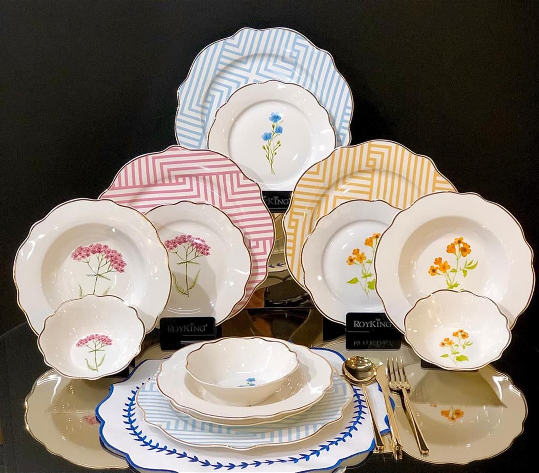 Flower Line 24 Parça 6 Kişilik Bone Porselen Yemek Takımı