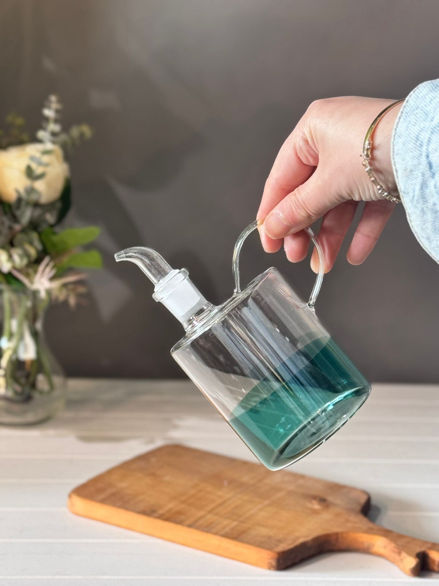Gauzy 350 ML Borosilikat Cam Yağlık - Mavi