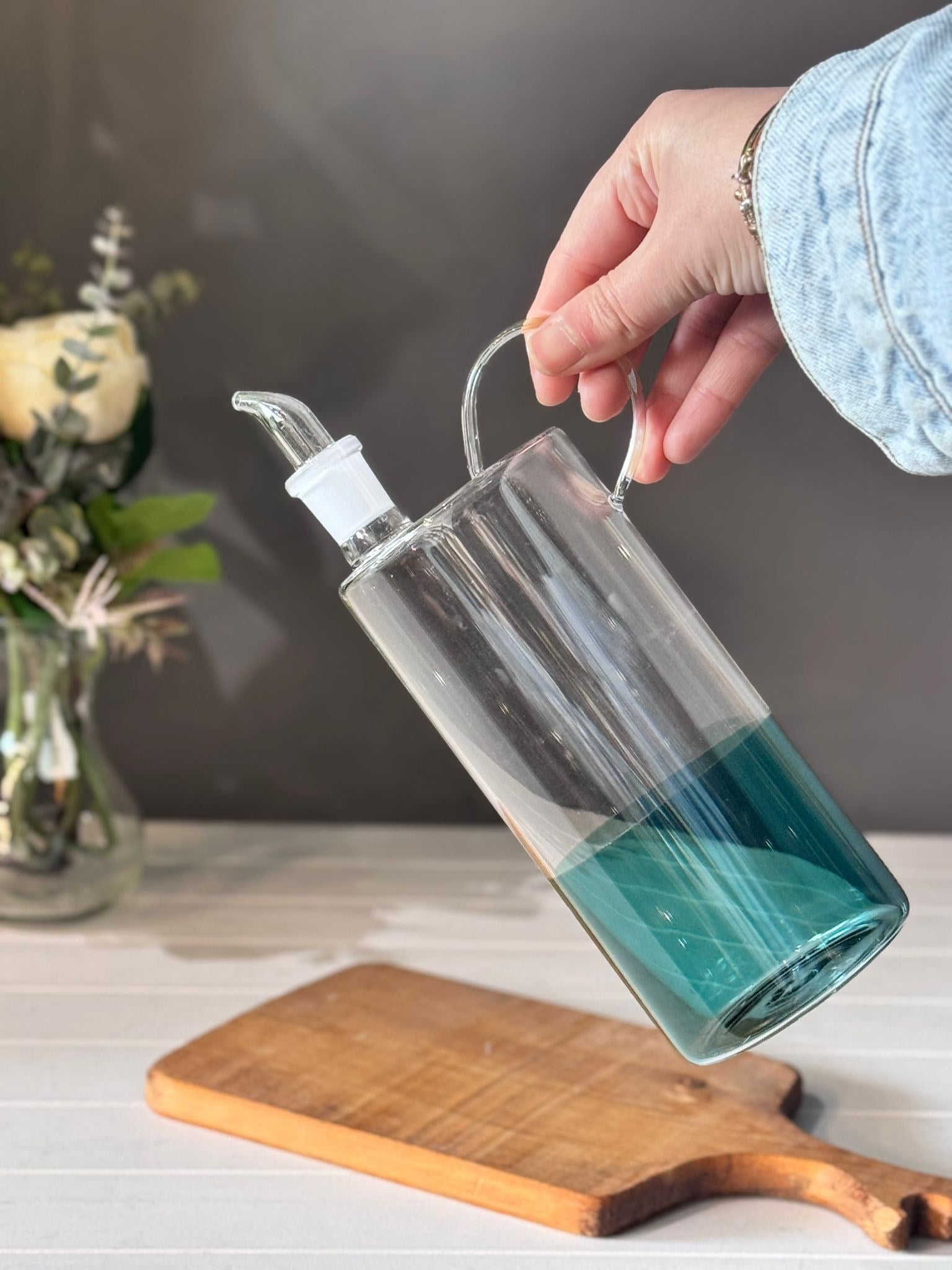 Gauzy 650 ML Borosilikat Cam Yağlık - Mavi