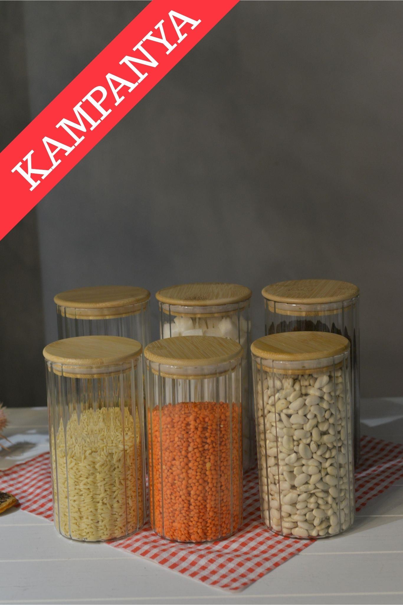 Jack Bambu Kapaklı Borosilikat Cam Kavanoz - 3 Adet 900 ML + (3 Adet 600 ML Hediyedir!)