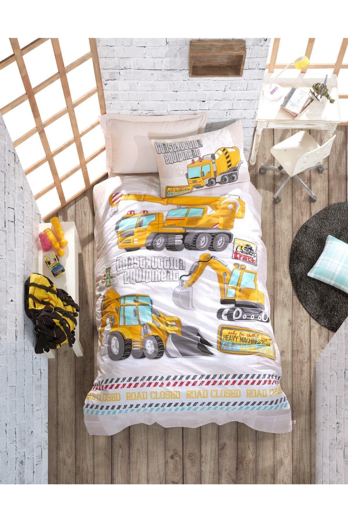 Junior Tek Kişilik Lastikli Çarşaflı Nevresim Takımı Track Turkuaz