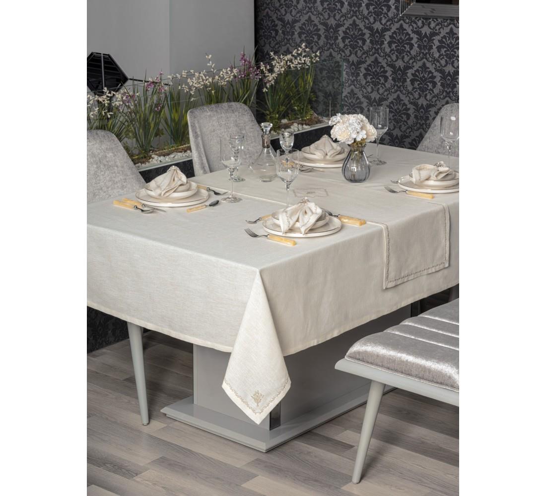 Keten Masa Örtüsü Takımı Pera Ekru 175x240