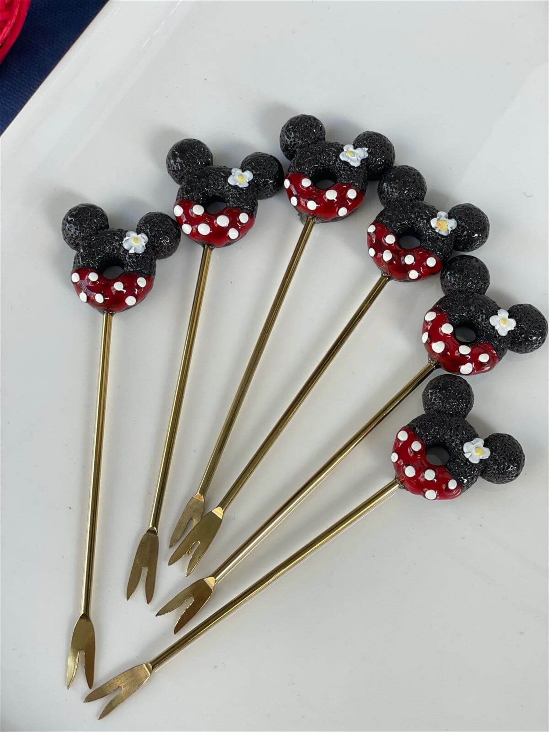 Kırmızı Mickey 6 Lı Kokteyl Çatalı