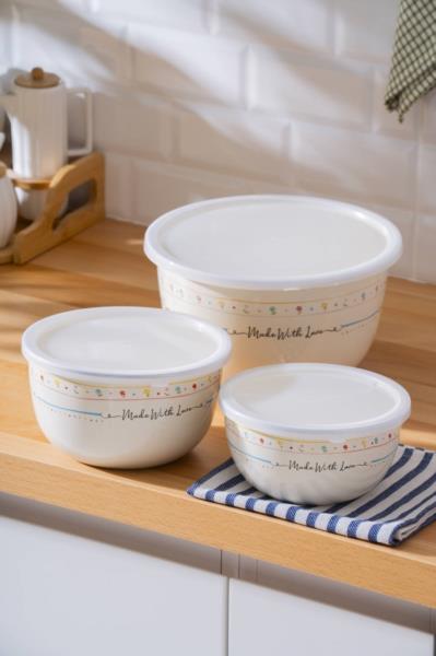 Made With Love Emaye 3 lü Saklama ve Karıştırma Kabı