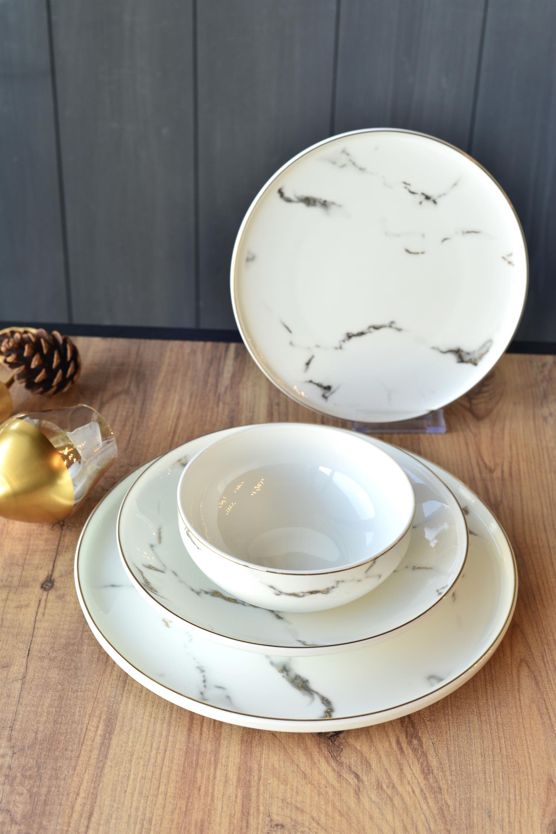 Marble Gold 24 Parça Porselen 6 Kişilik Yemek Takımı