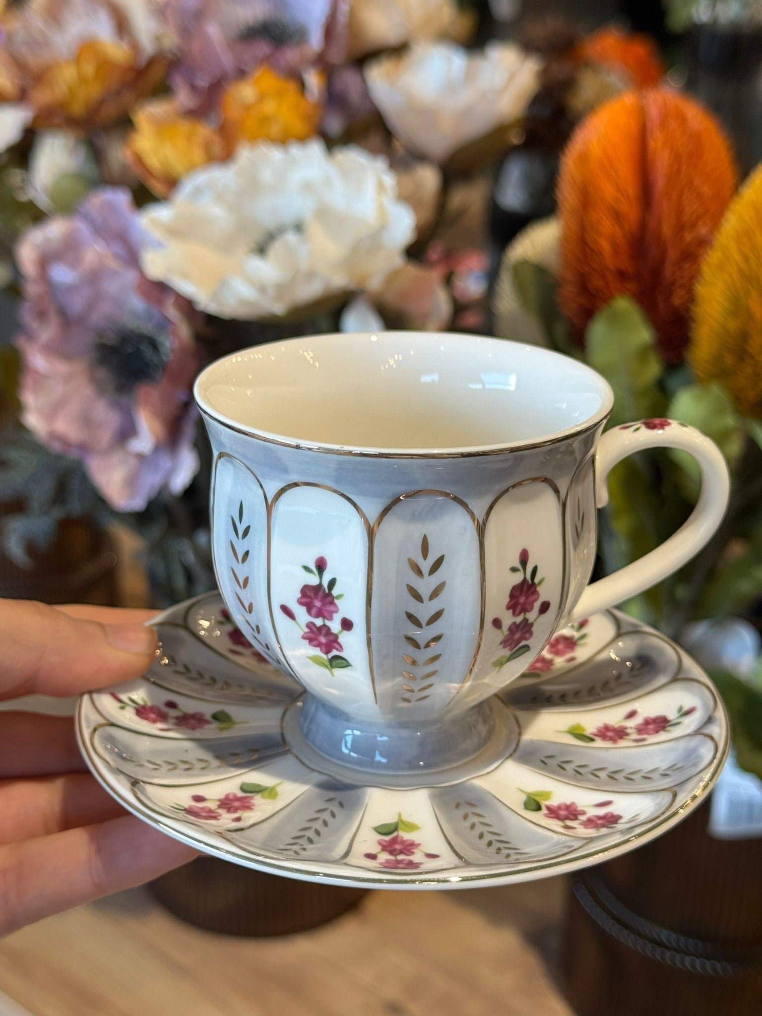 Marinette Grey 6 Kişilik Porselen Çay Fincan Takımı