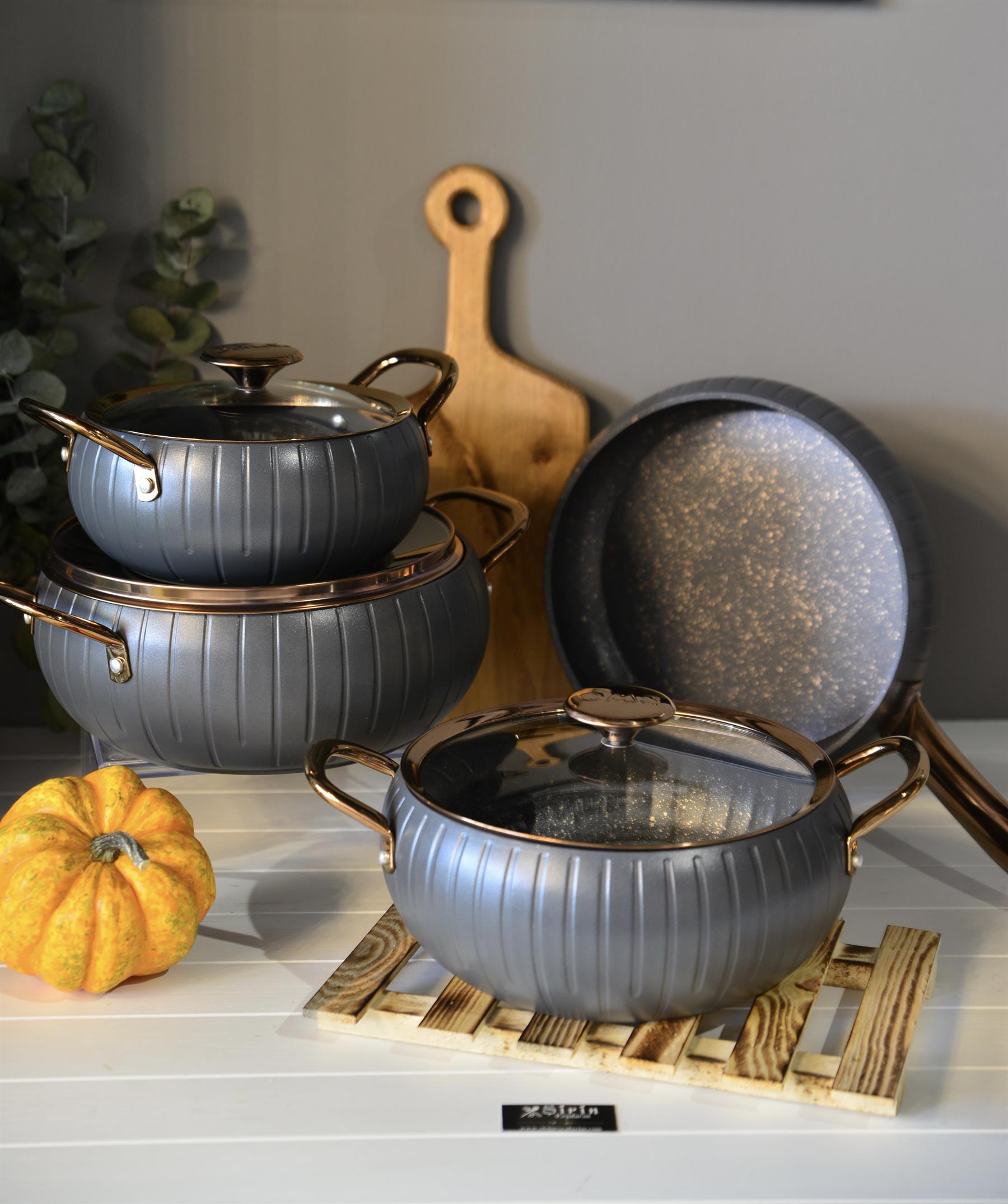 OMS 7 Parça Meridian Tencere Seti - Antrasit