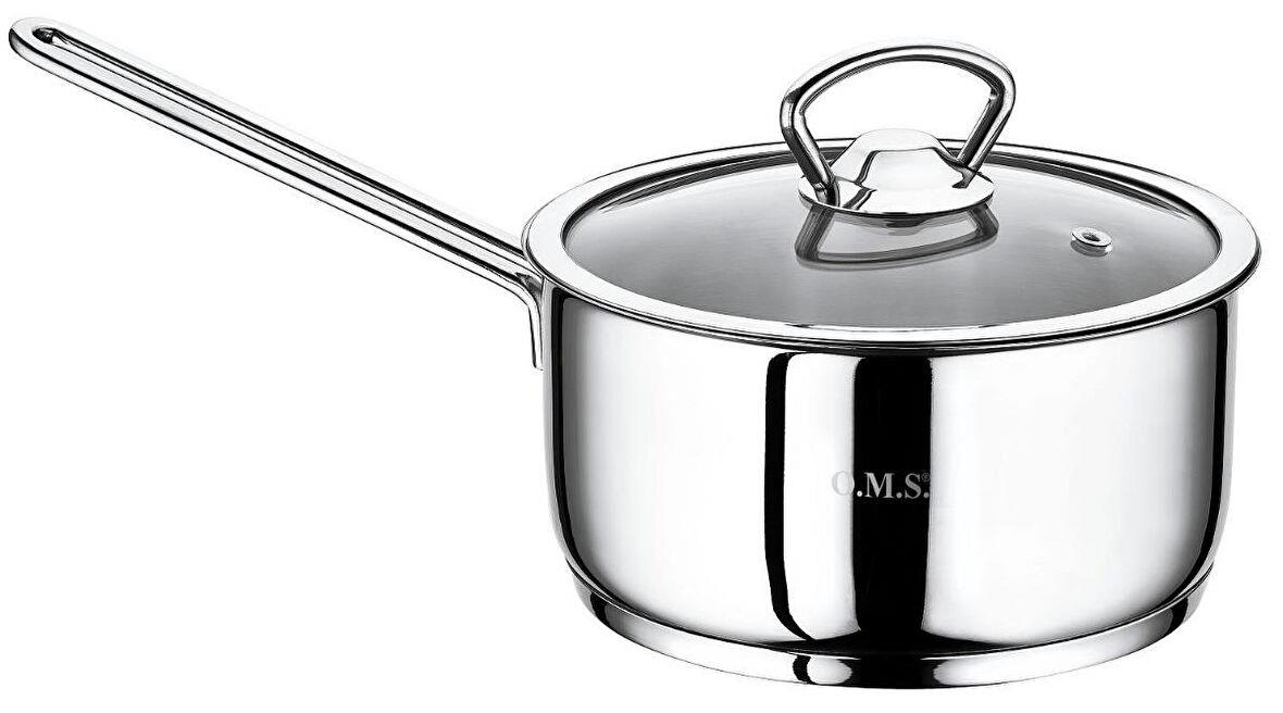 Oms Cam Kapaklı 16 Cm İndüksiyon Kapsül Tabanlı 18/10 Paslanmaz Çelik Kaçerola / Sütlük