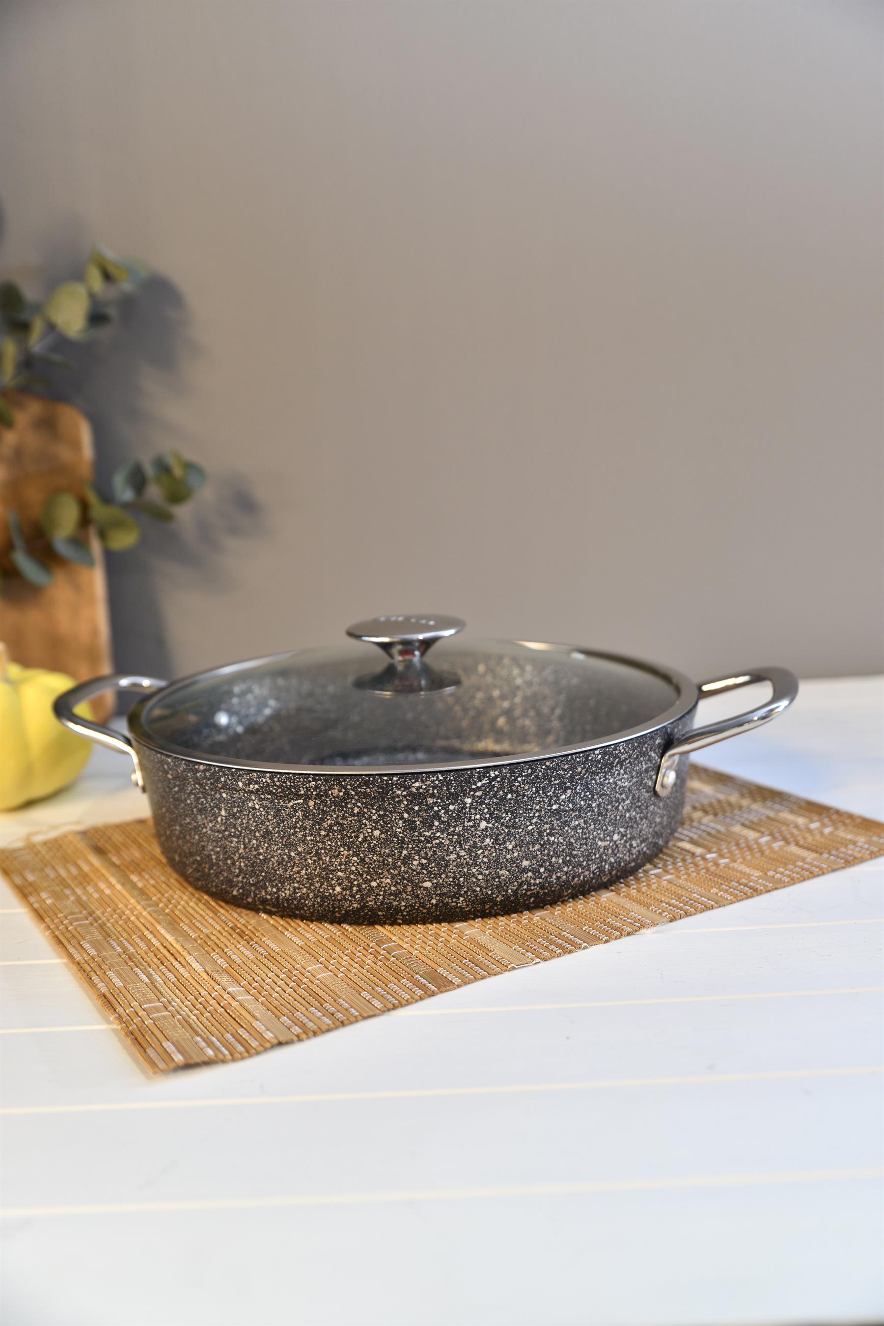 OMS İndüksiyon Tabanlı Granit Basık Tencere 28 cm