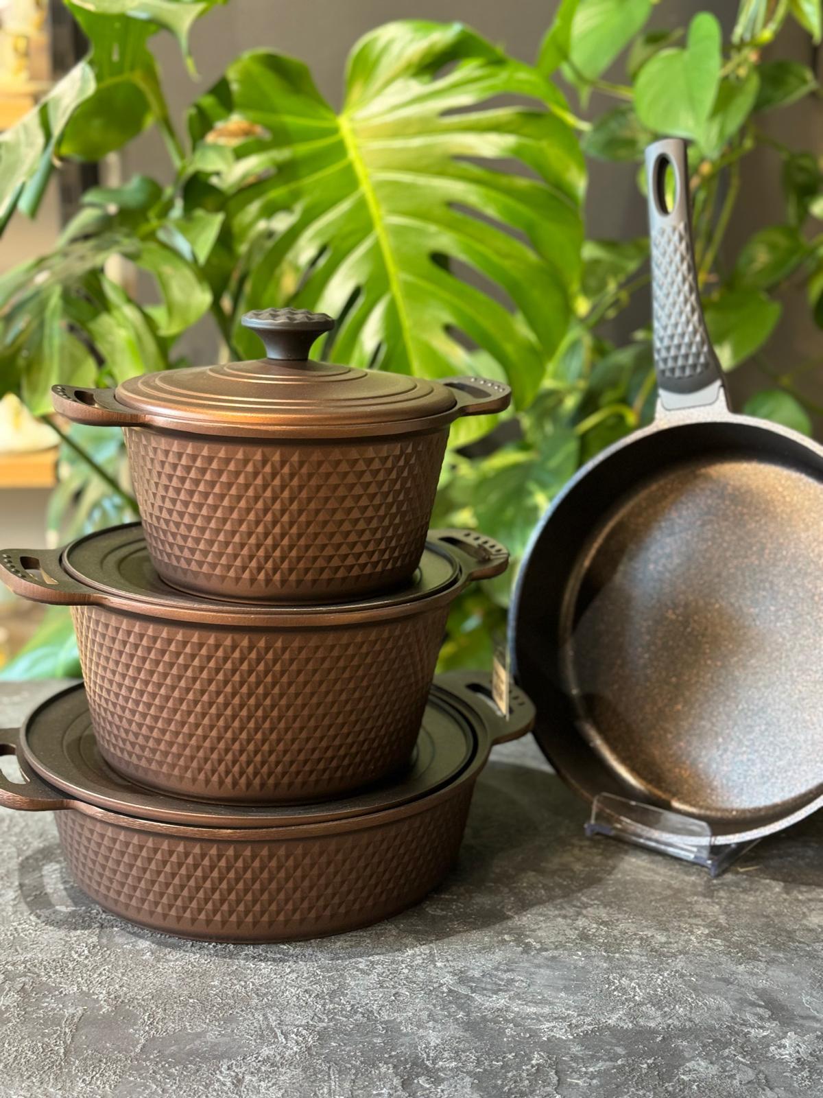 Oms Triana Bronz 7 Parça Döküm Biogranit Tencere Seti