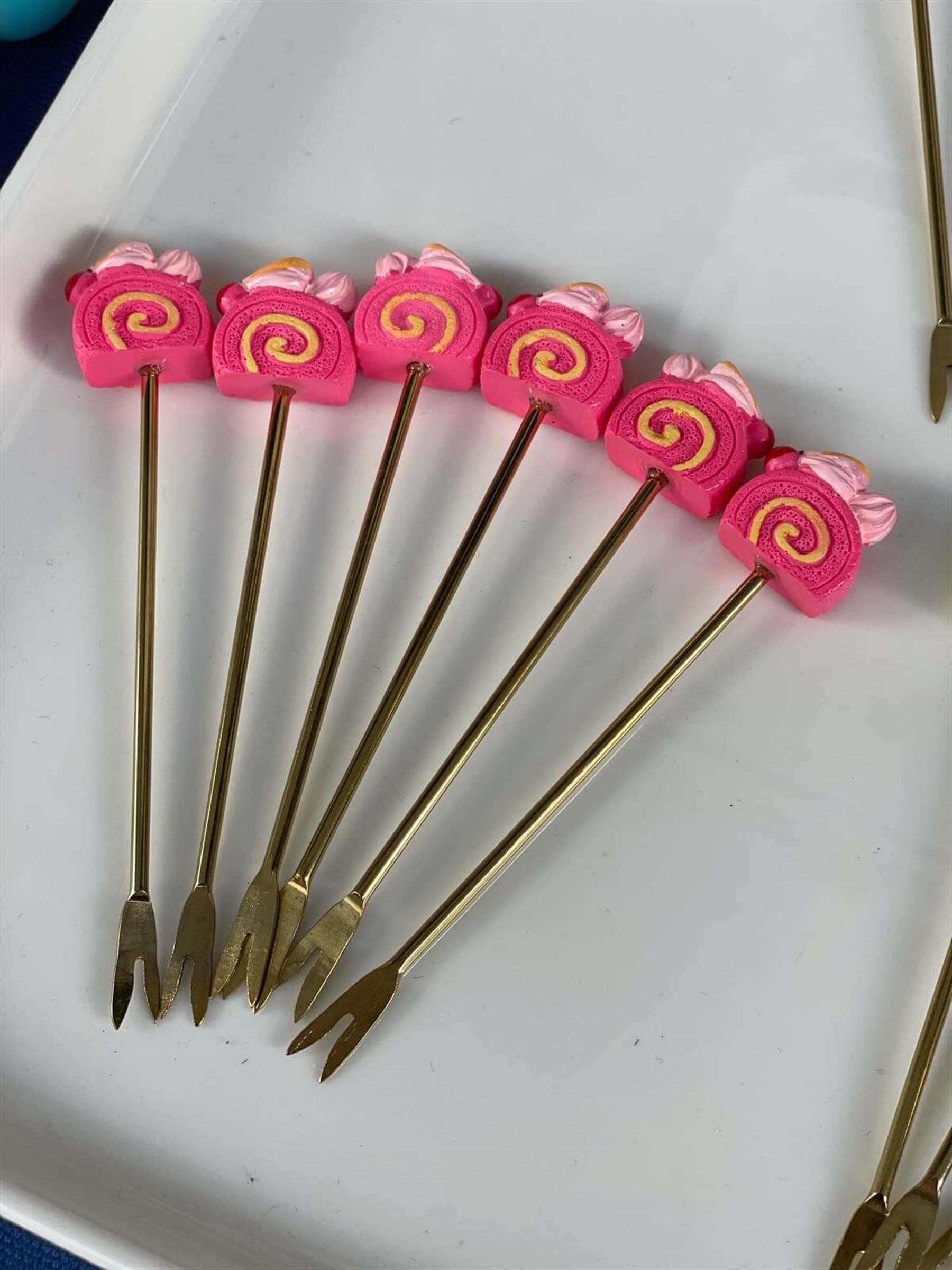 Pembe Cake 6 Lı Kokteyl Çatalı