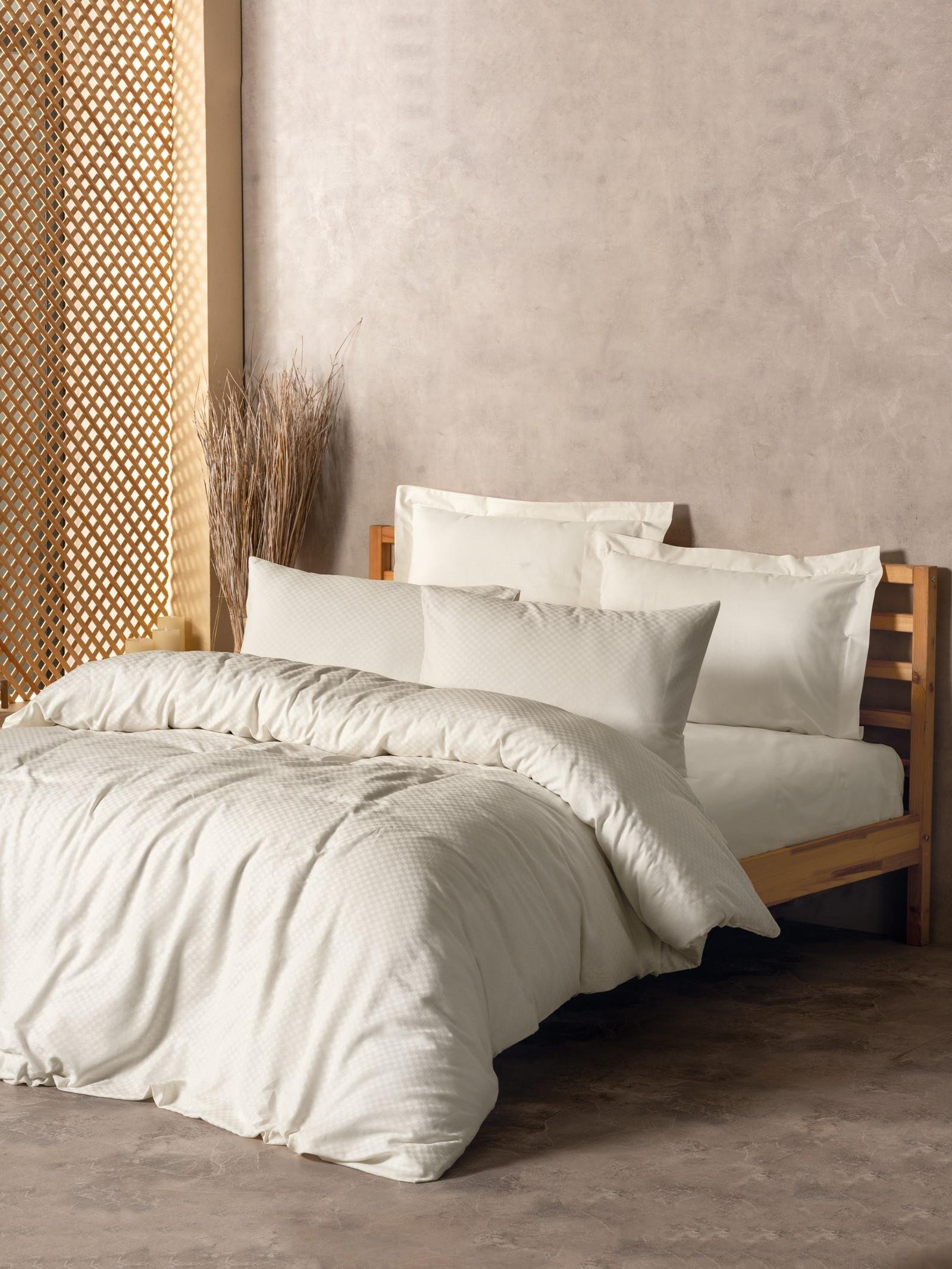 Plaid Ranforce Tek Kişilik Nevresim Takımı Krem