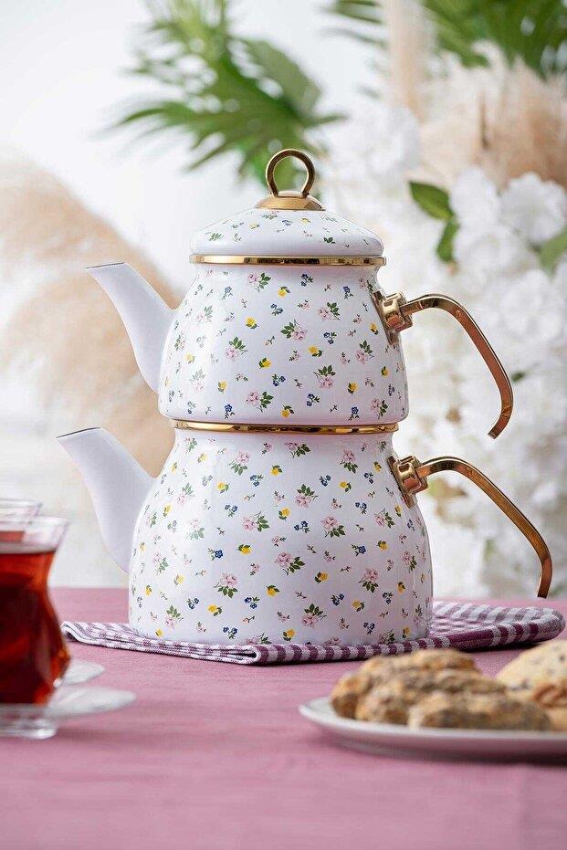 Qualita Flower Emaye Çaydanlık Takımı