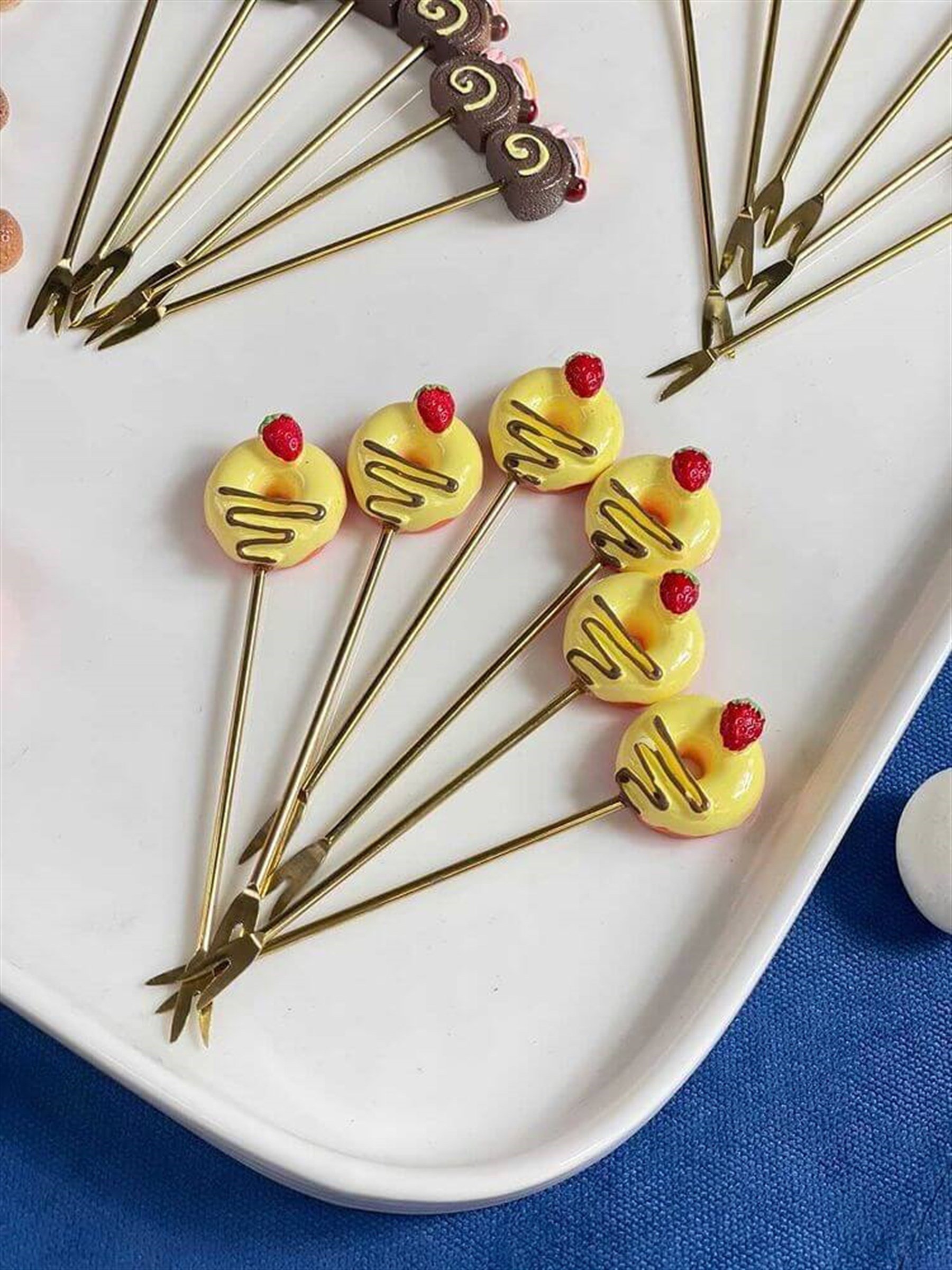 Sarı Donut 6 Lı Kokteyl Çatalı