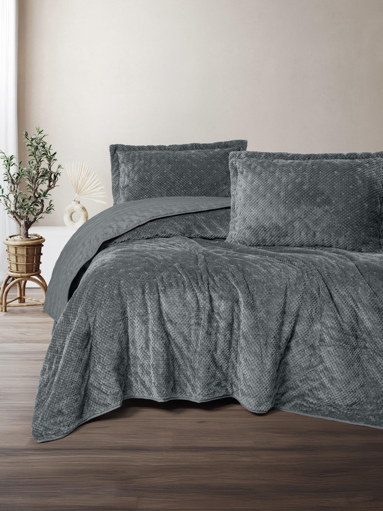 Softnest Tek Kişilik Yatak Örtüsü Boleta Koyu Gri