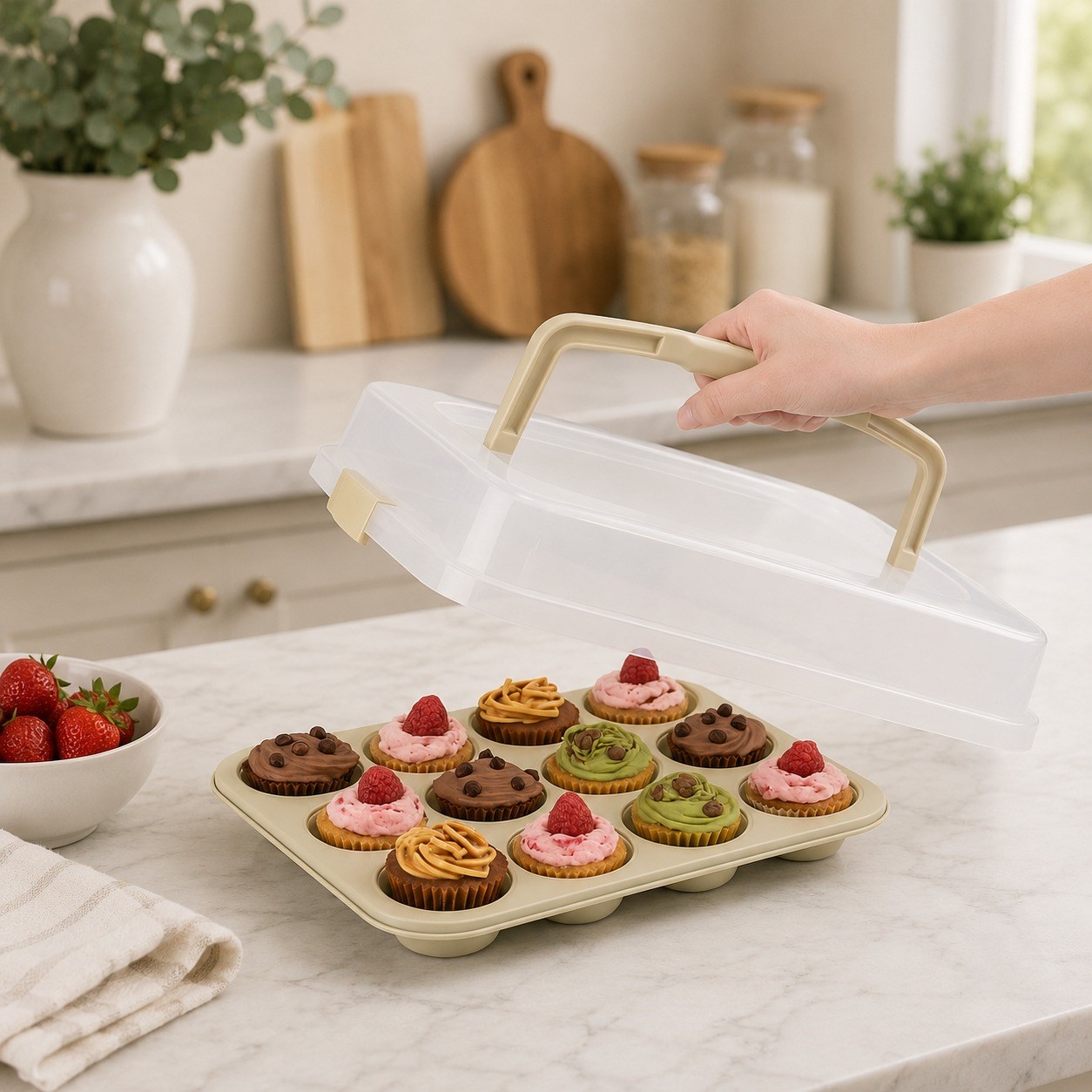 Sweetcase Plastik Kapaklı Kelepçeli Karbon Çelik Muffin Kek Kalıbı