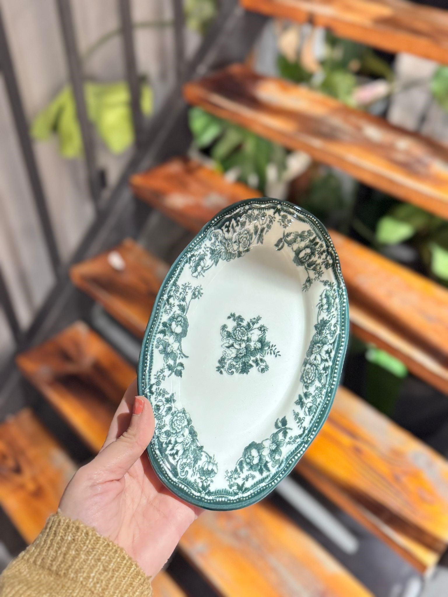 Velour Green 21 cm 2 Li Porselen Kayık Tabak
