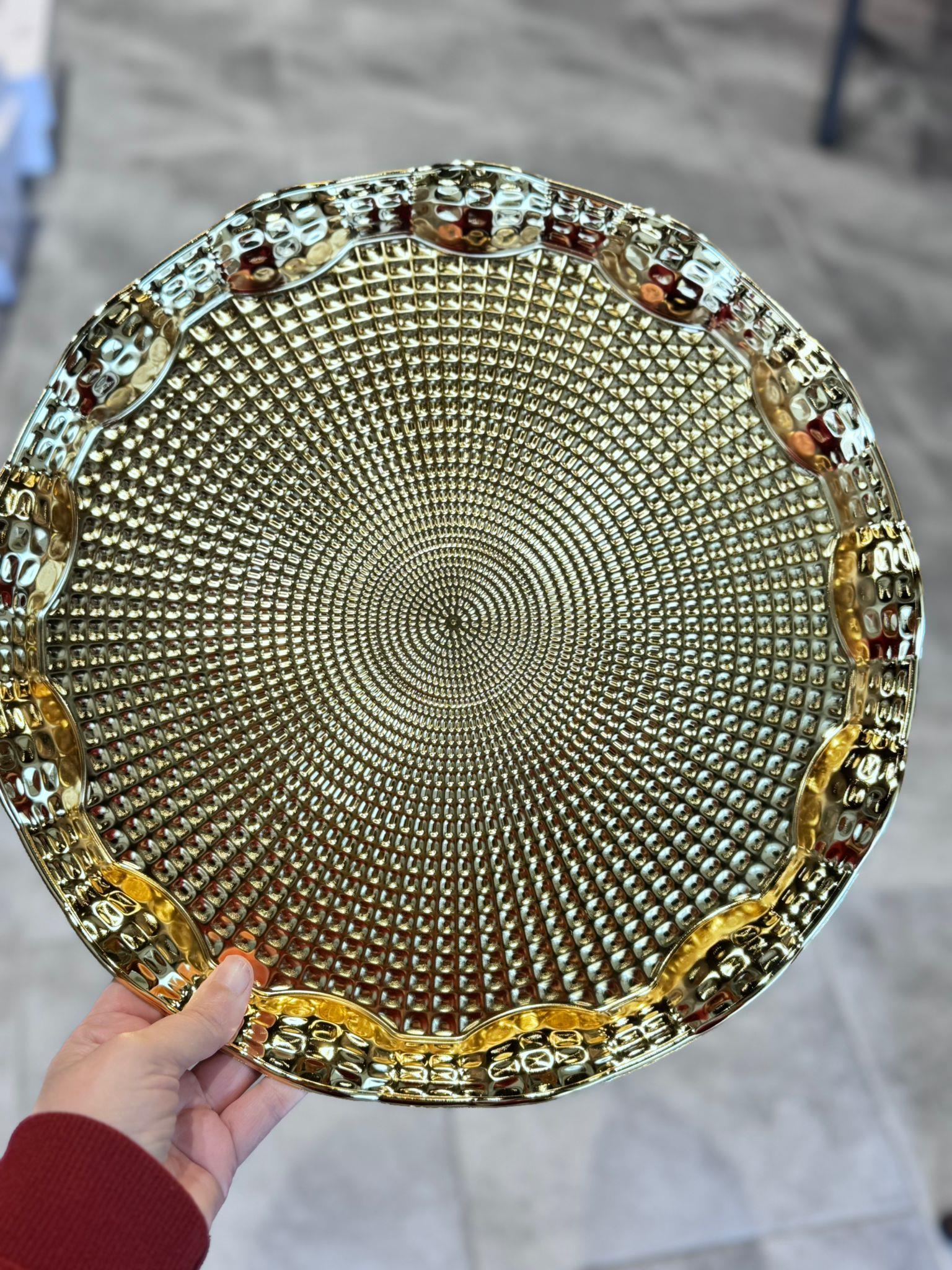 Yuvarlak Metal Sunum Tepsisi - Gold