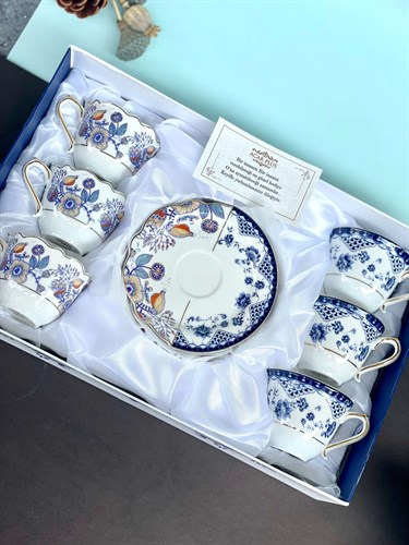 Nostalgia Porselen 6 Kişilik Türk Kahvesi Fincan Takımı - Mavi