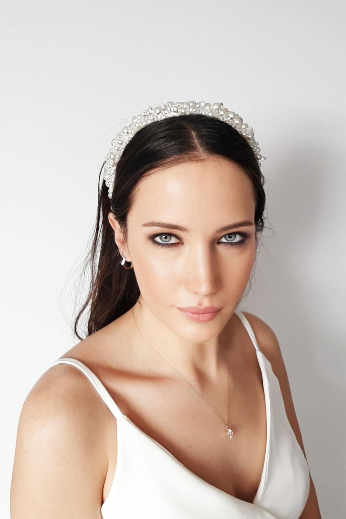İncili Kristal Taç İnci Toka Beyaz Taç Butik Tasarım