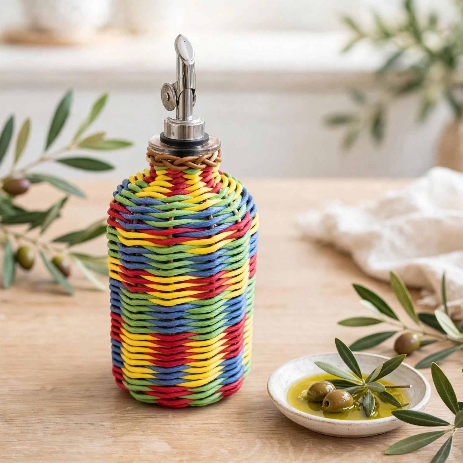 El Örgüsü Renkli 500 ml Rattan Yağ Şişesi