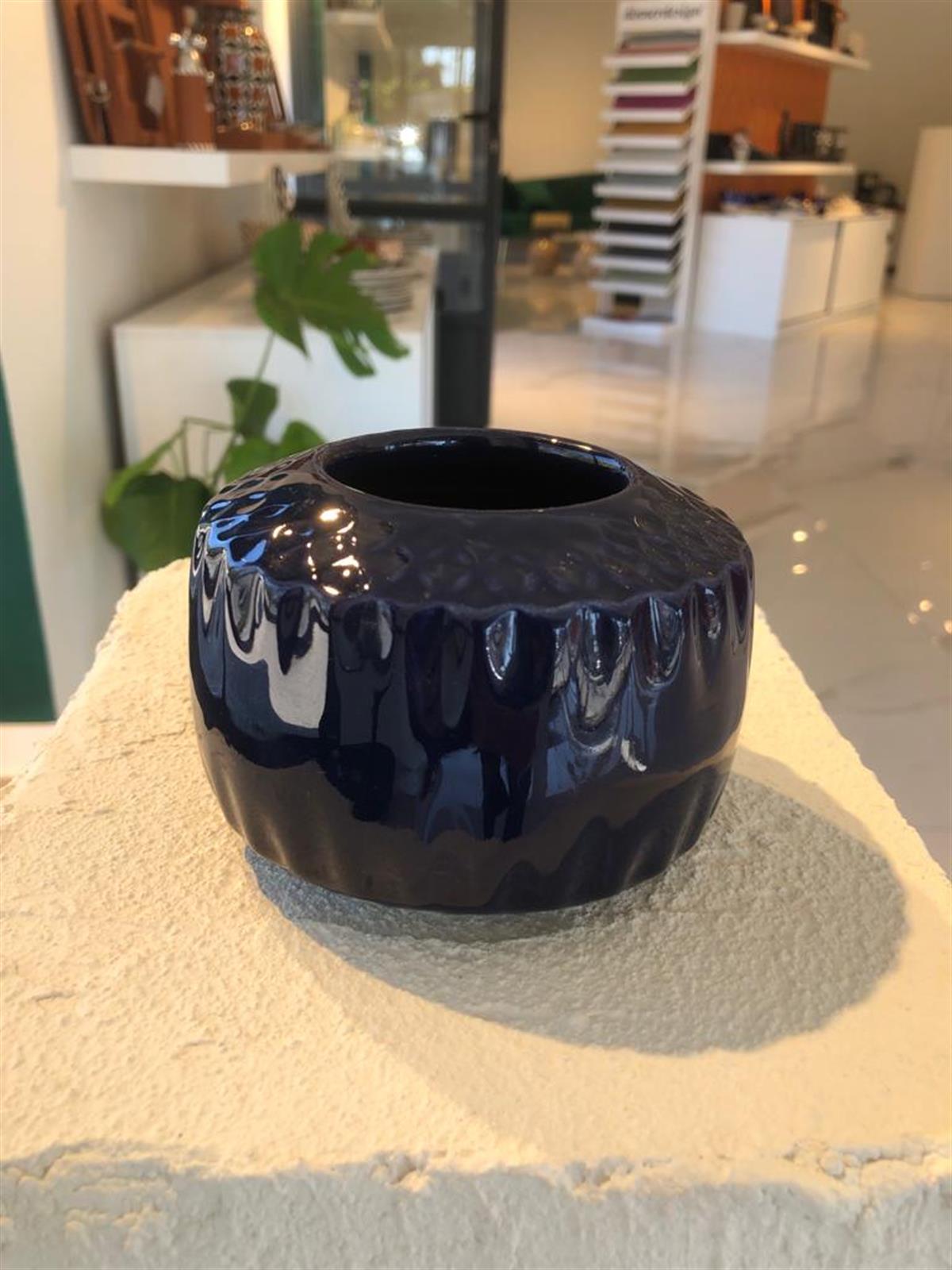 ZAYA SERAMİK LACİVERT KÜÇÜK DAVUL VAZO