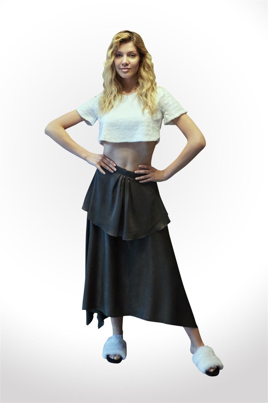 Beyaz Payetli Crop Top