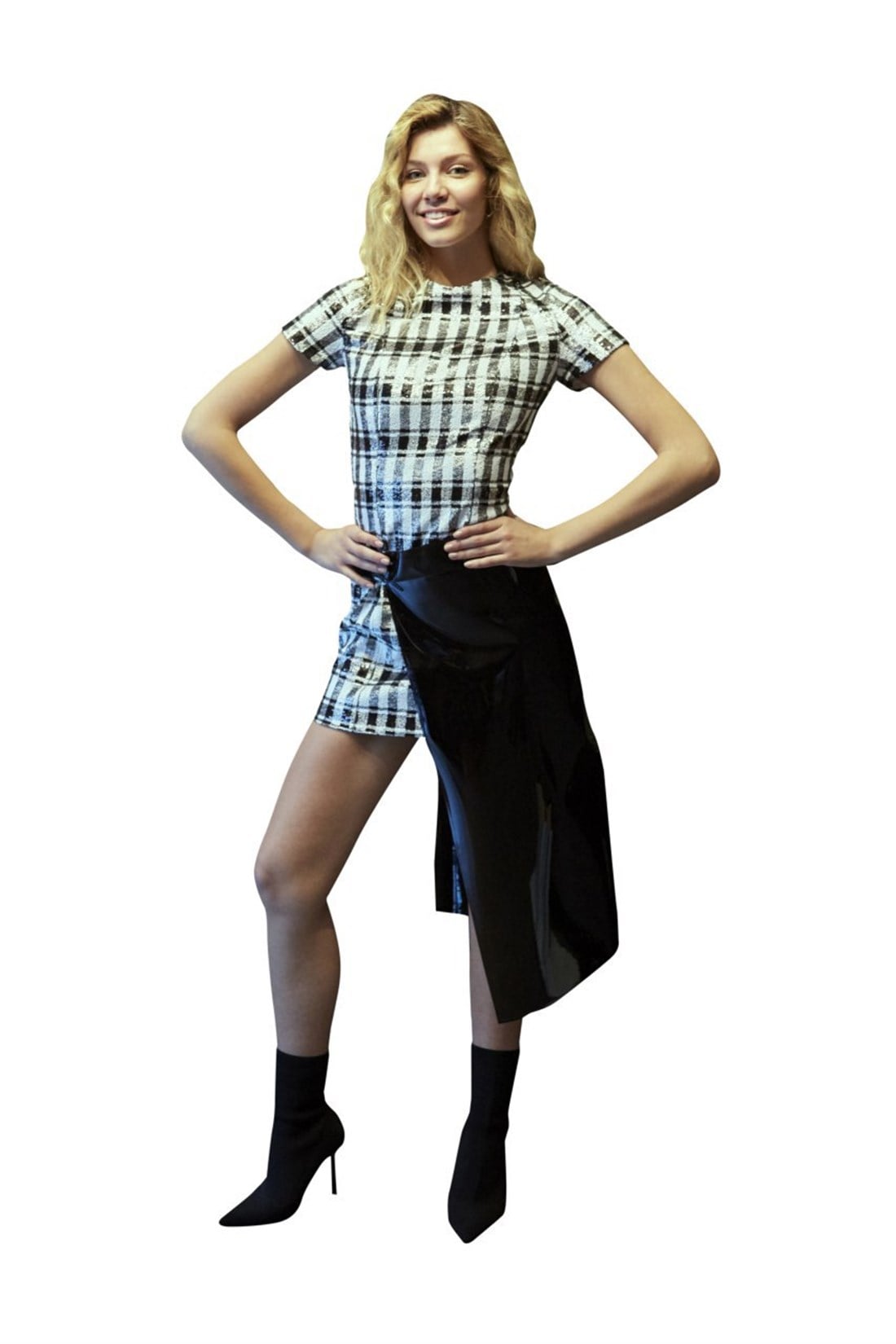 Ekose Payetli Mini Elbise